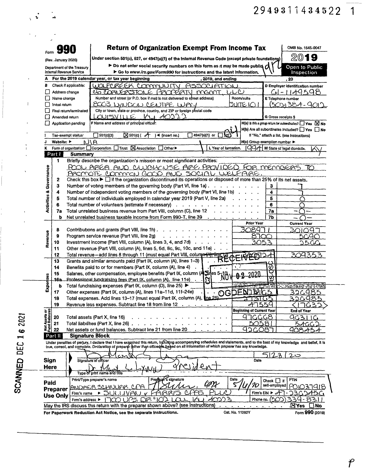 Image of first page of 2019 Form 990O for C O Cornerstone Property MGMT LLC