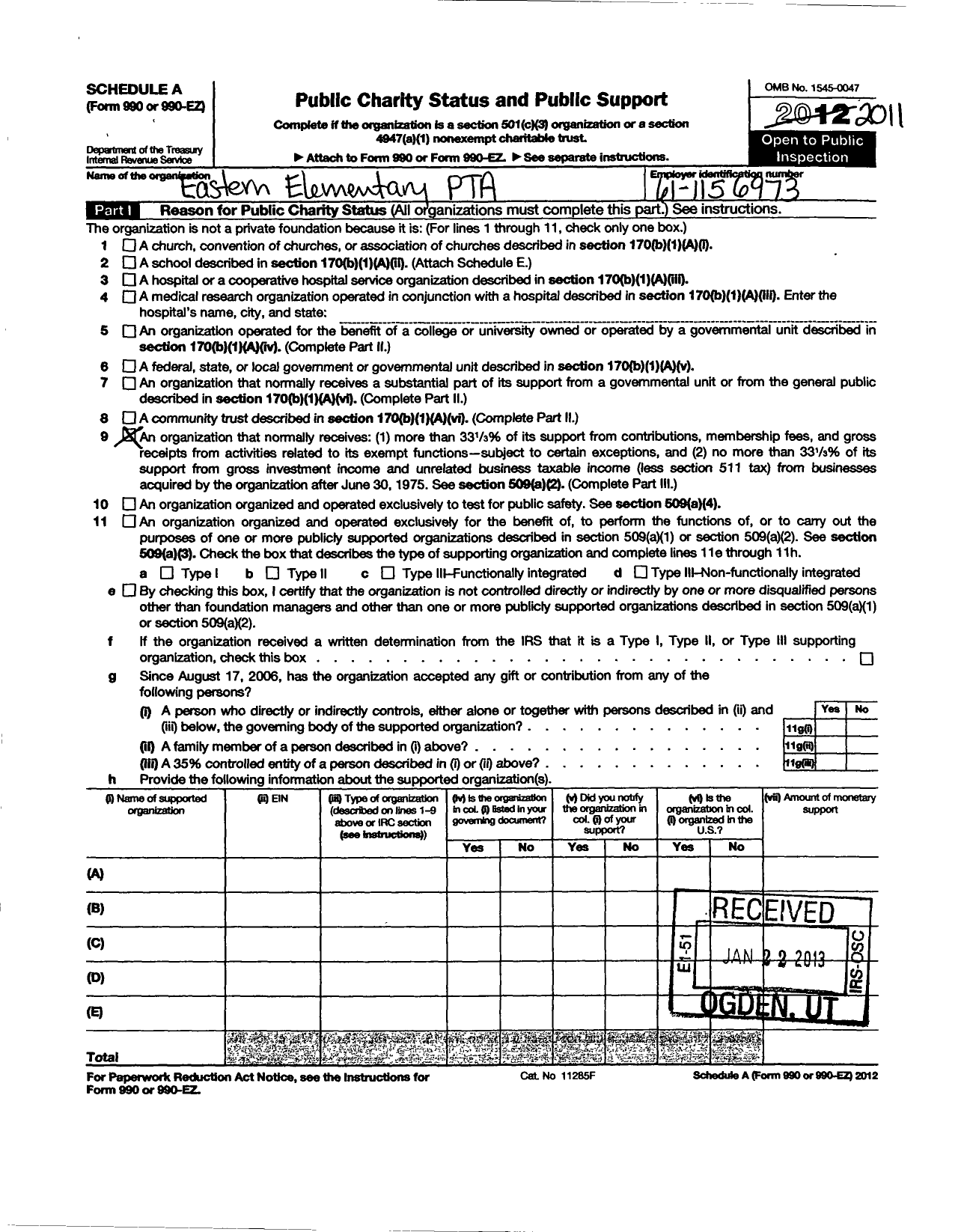 Image of first page of 2011 Form 990ER for PTA KENTUCKY CONGRESS / Eastern Elementary PTA