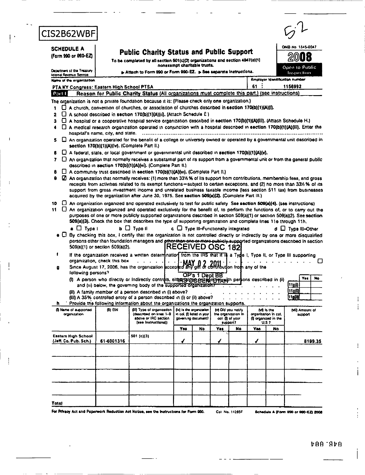 Image of first page of 2007 Form 990ER for PTA Kentucky Congress / Eastern High School Ptsa