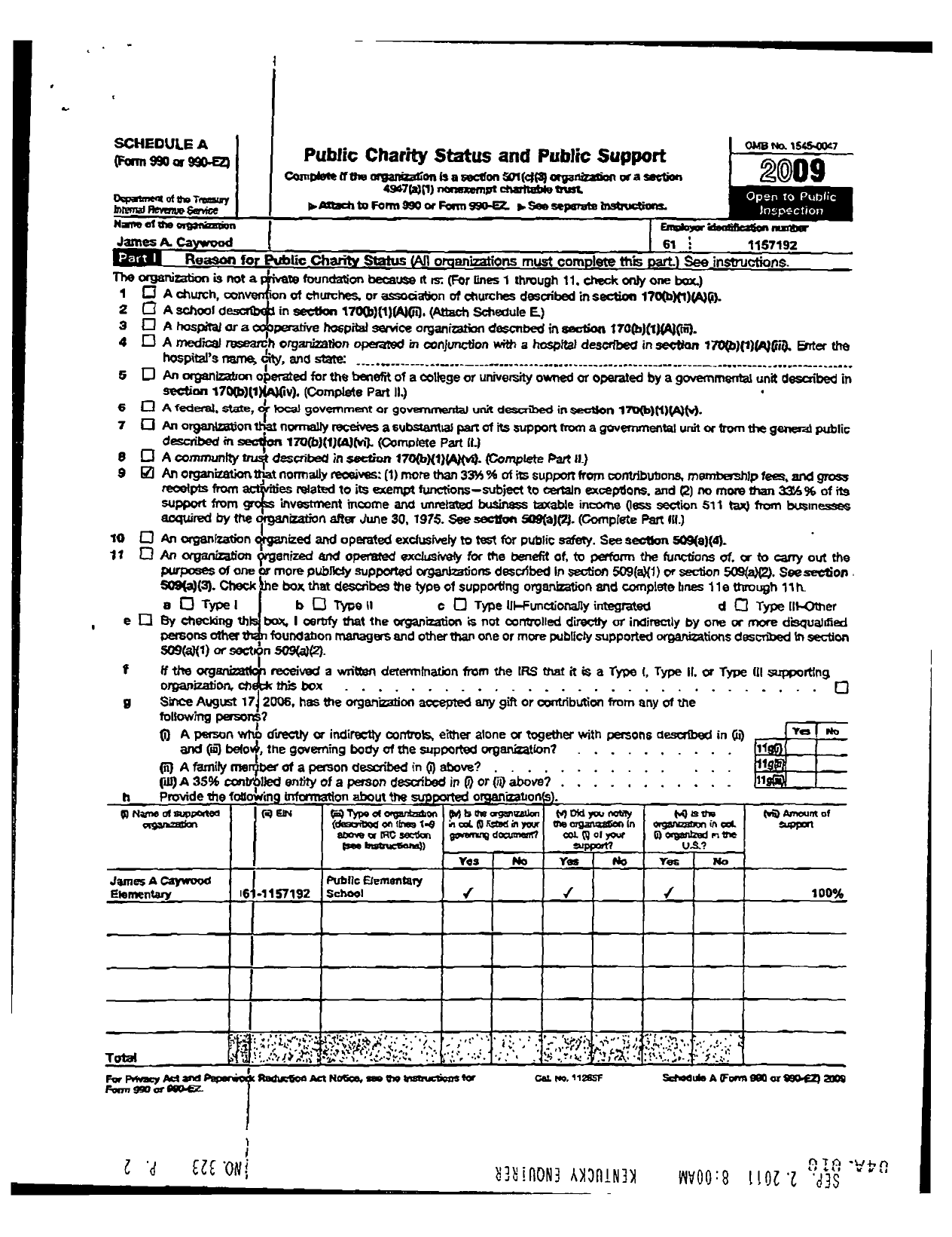 Image of first page of 2009 Form 990ER for PTA Kentucky Congress / James A Caywood Elem PTA