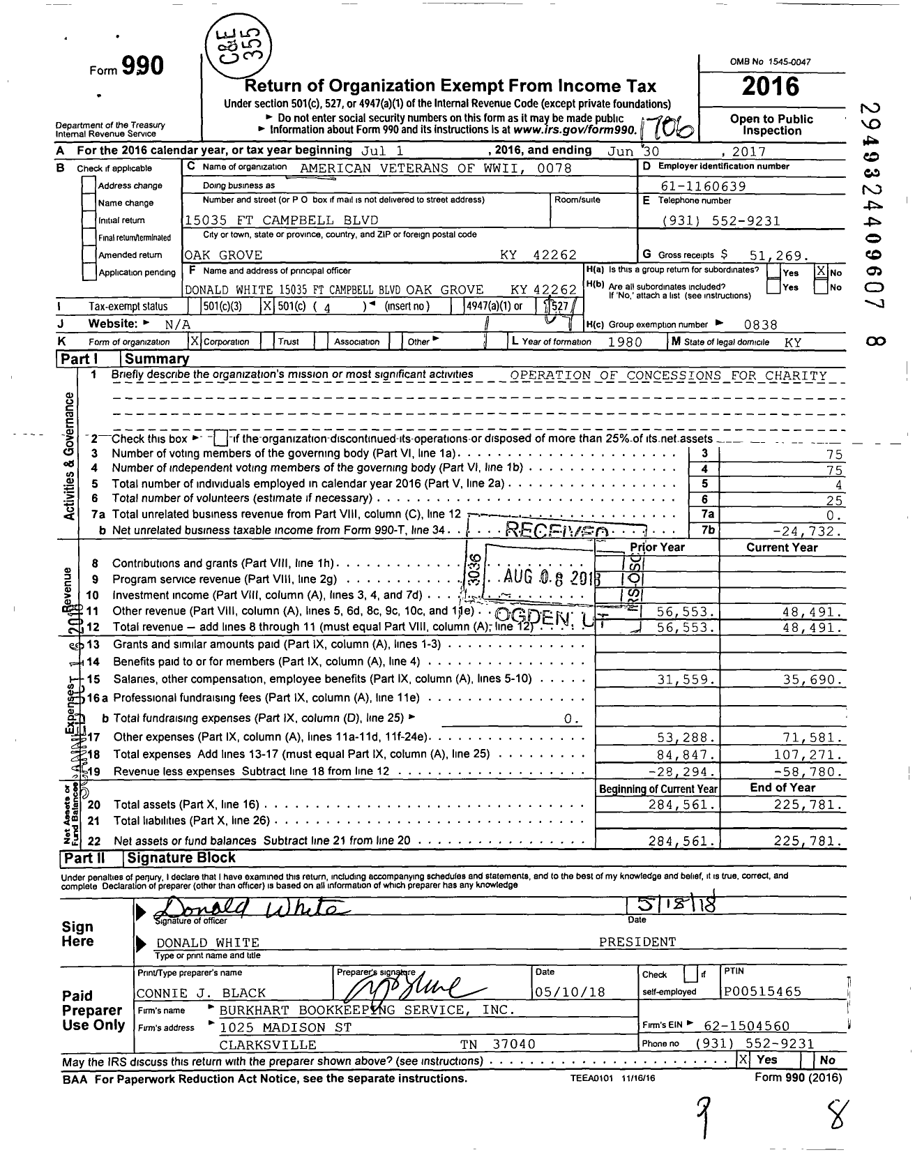 Image of first page of 2016 Form 990O for Amvets - 0078 Ky