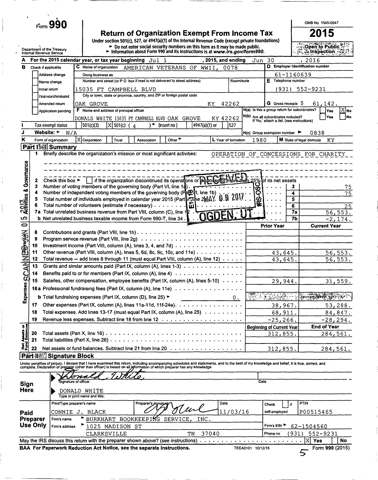 Image of first page of 2015 Form 990O for Amvets - 0078 Ky