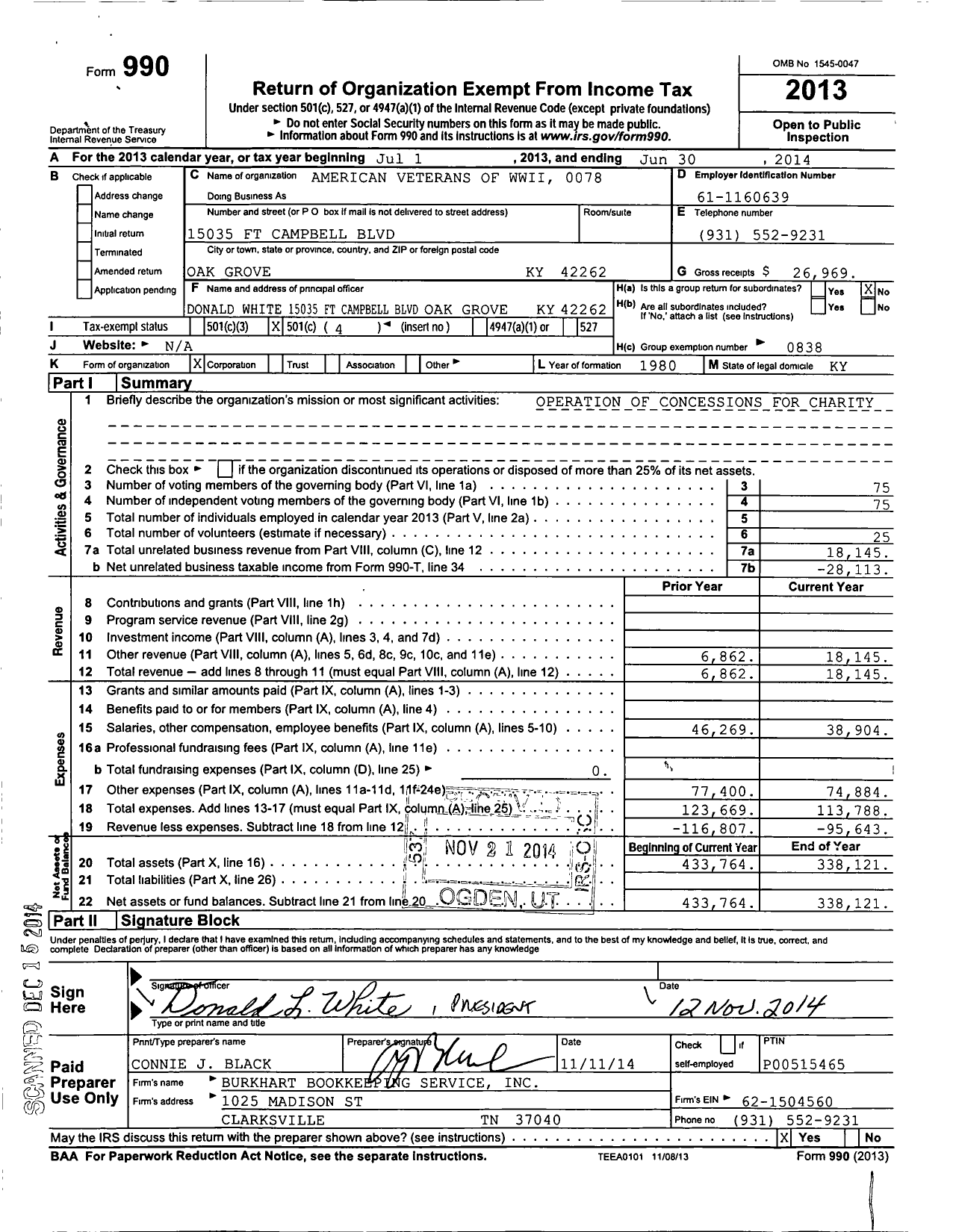 Image of first page of 2013 Form 990O for Amvets - 0078 Ky