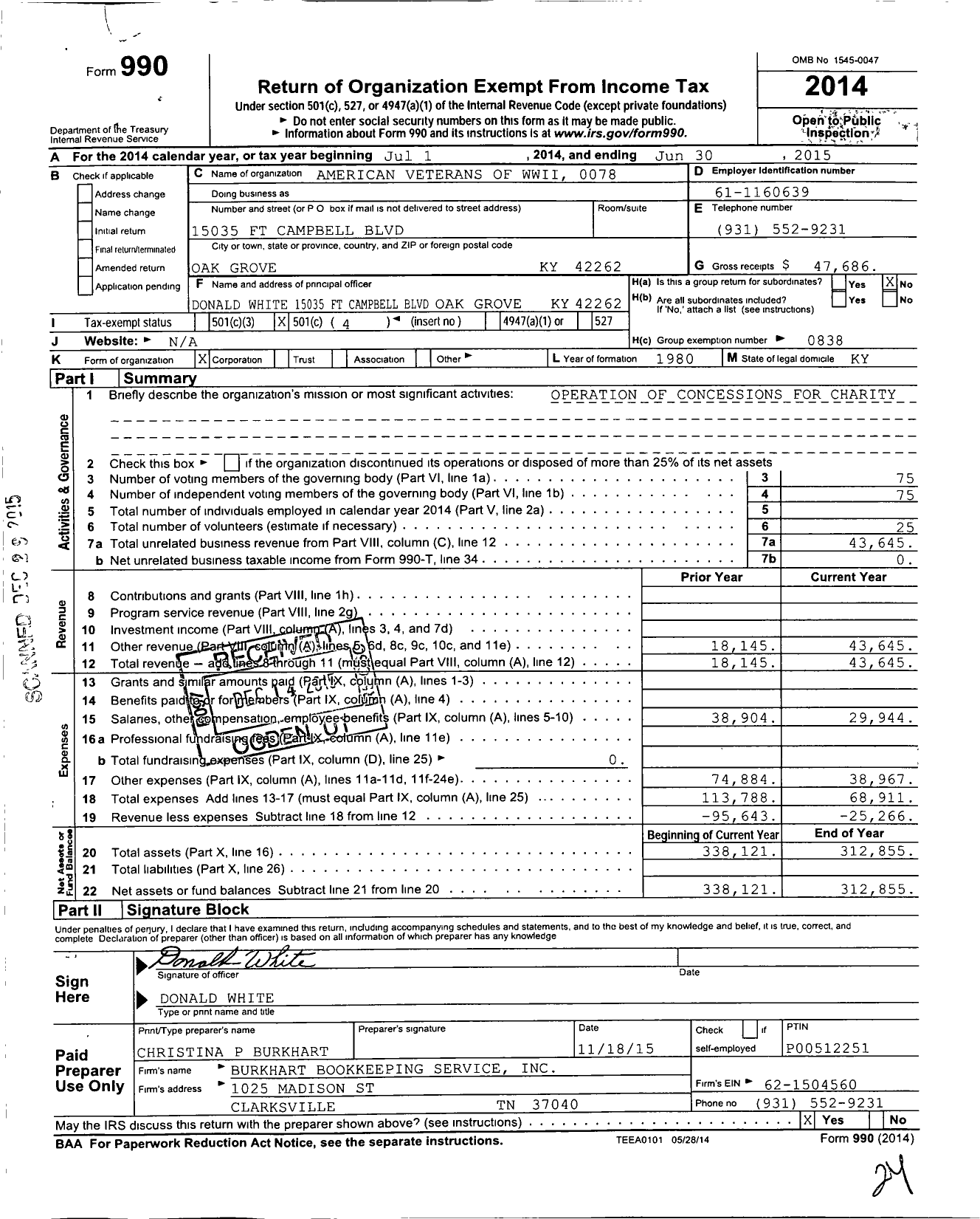 Image of first page of 2014 Form 990O for Amvets - 0078 Ky