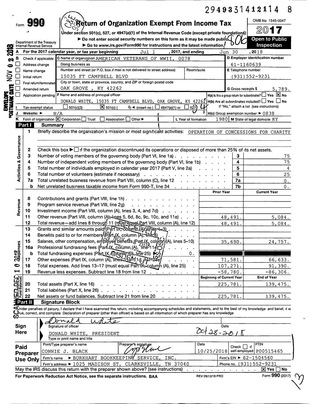 Image of first page of 2017 Form 990O for Amvets - 0078 Ky