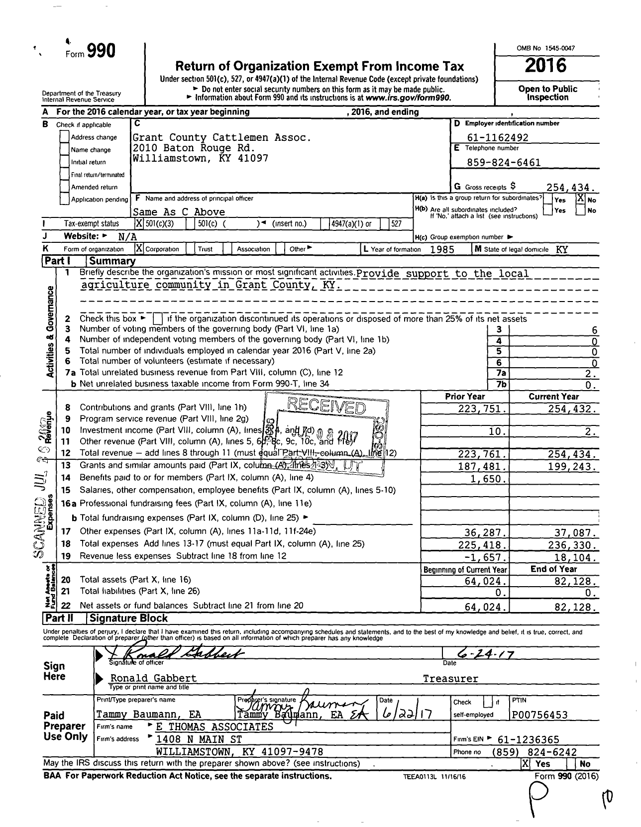 Image of first page of 2016 Form 990 for Grant County Cattlemen Association