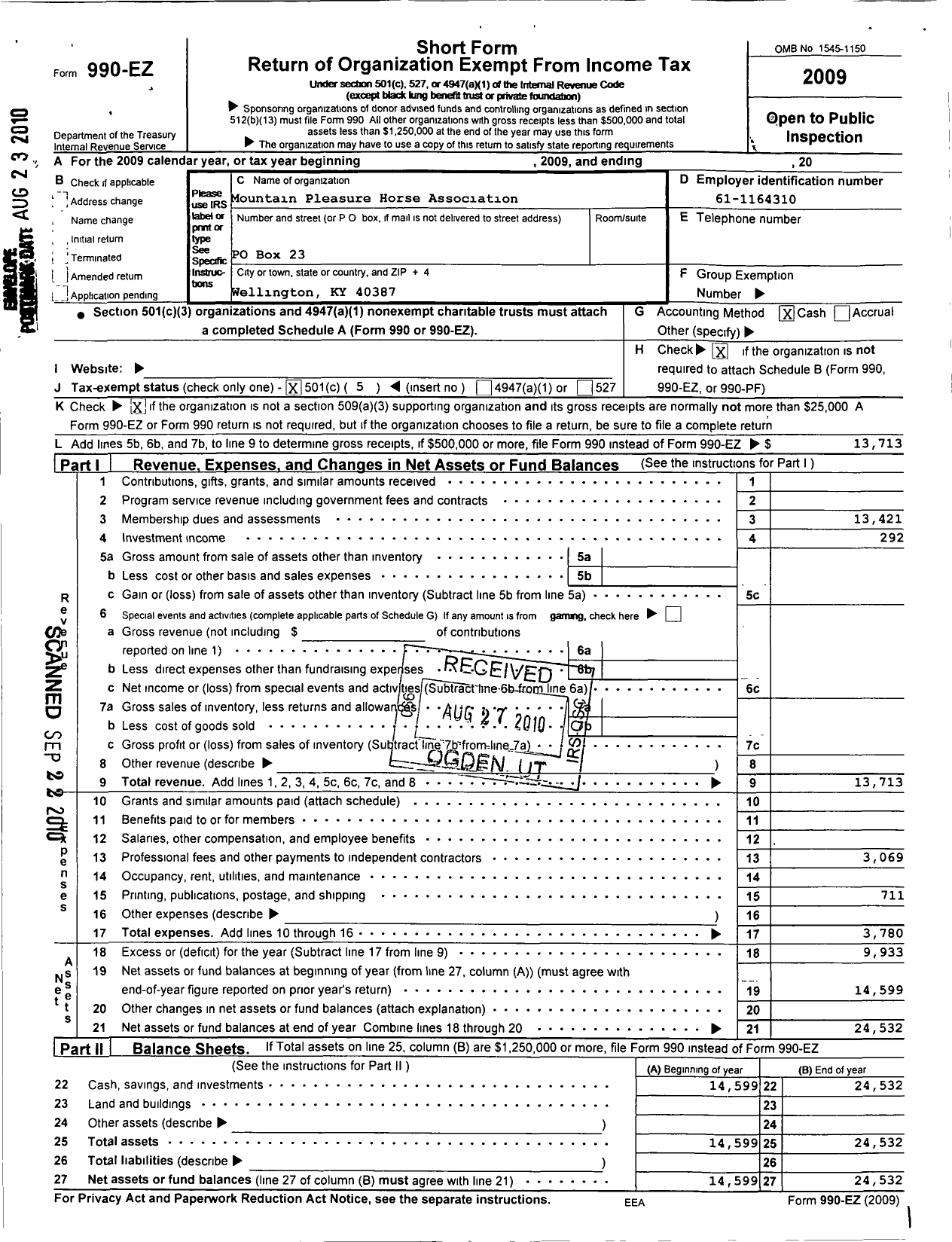 Image of first page of 2009 Form 990EO for Mountain Pleasure Horse Association