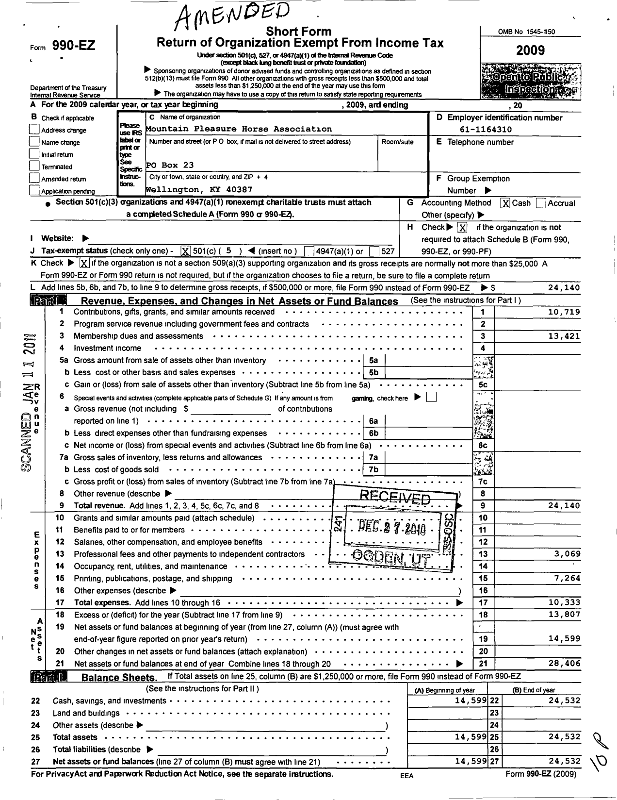 Image of first page of 2009 Form 990EO for Mountain Pleasure Horse Association