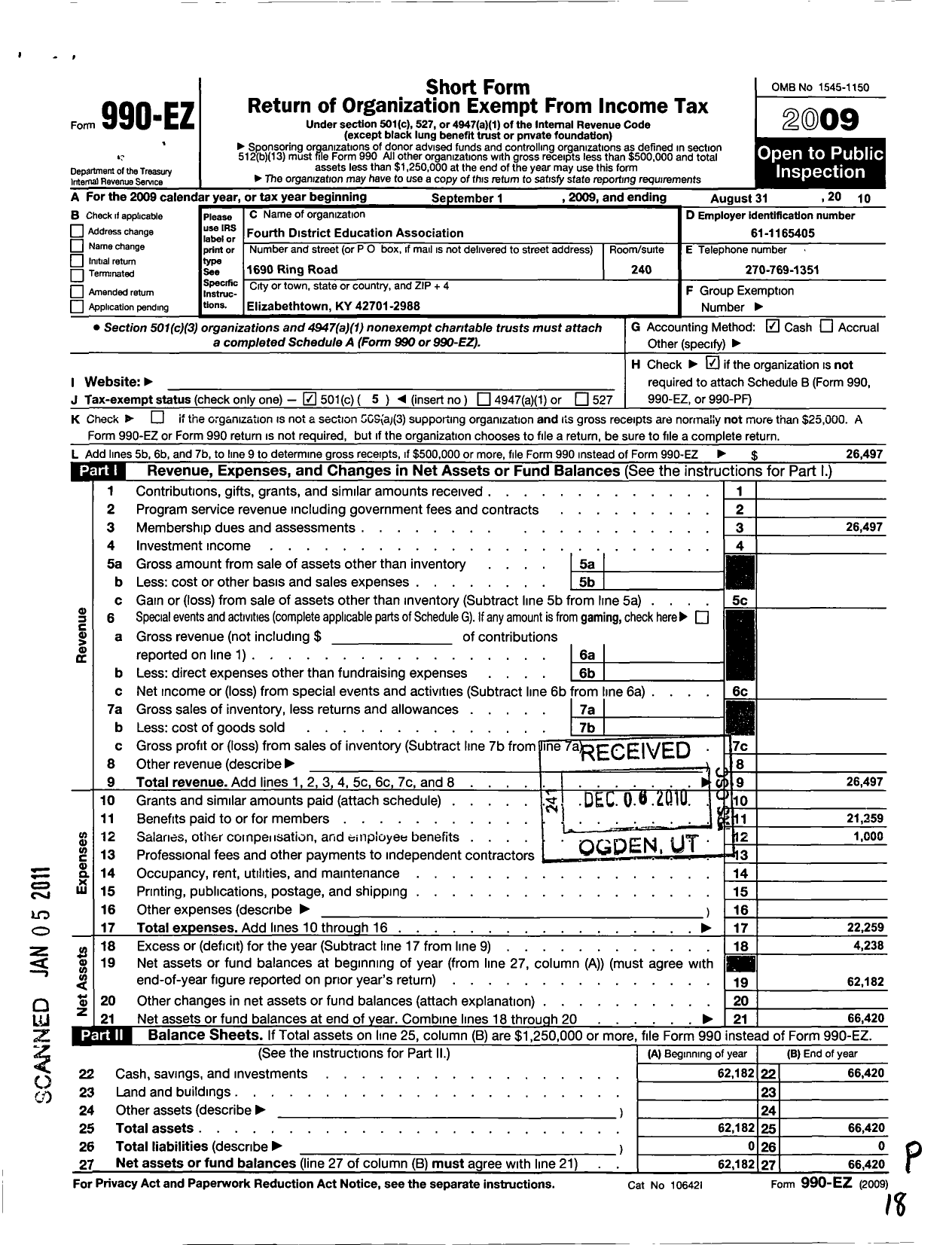 Image of first page of 2009 Form 990EO for Fourth District Education Association