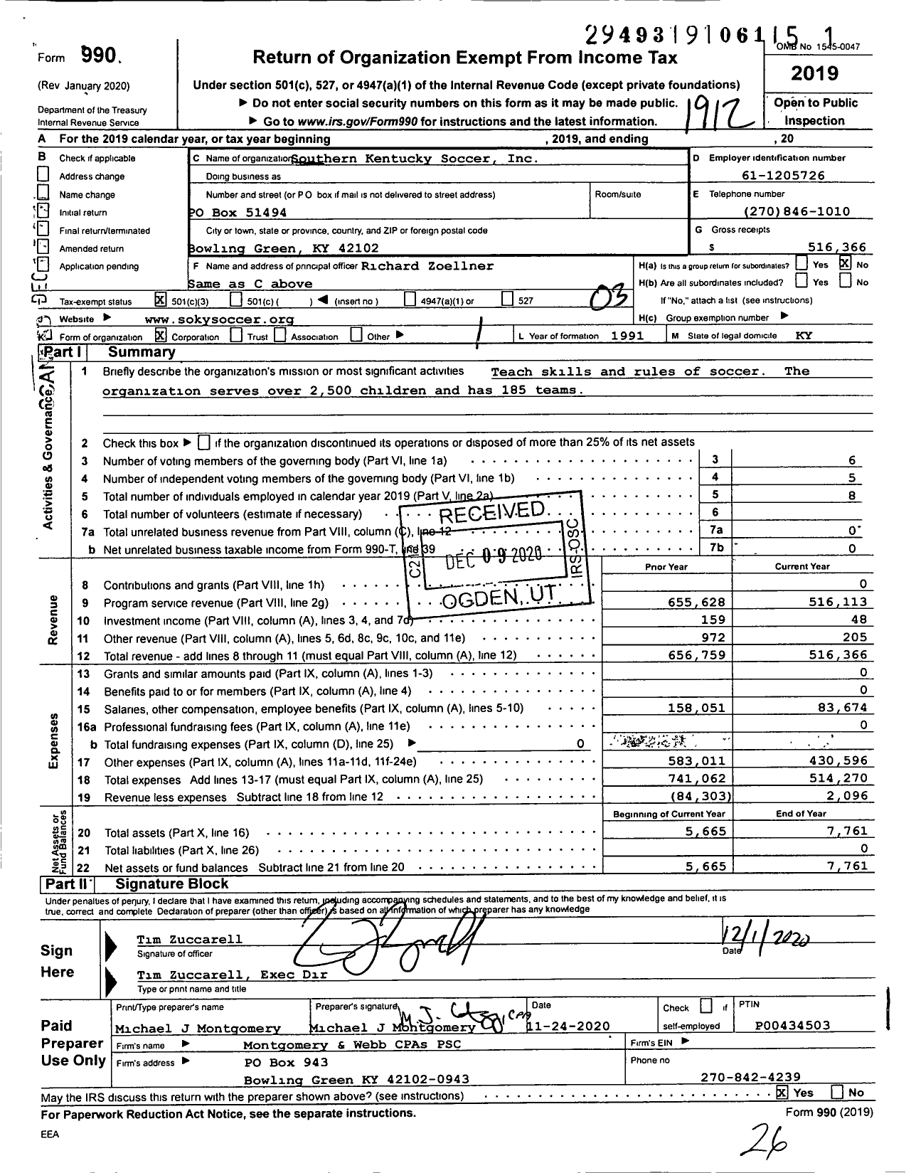 Image of first page of 2019 Form 990 for Southern Kentucky Soccer