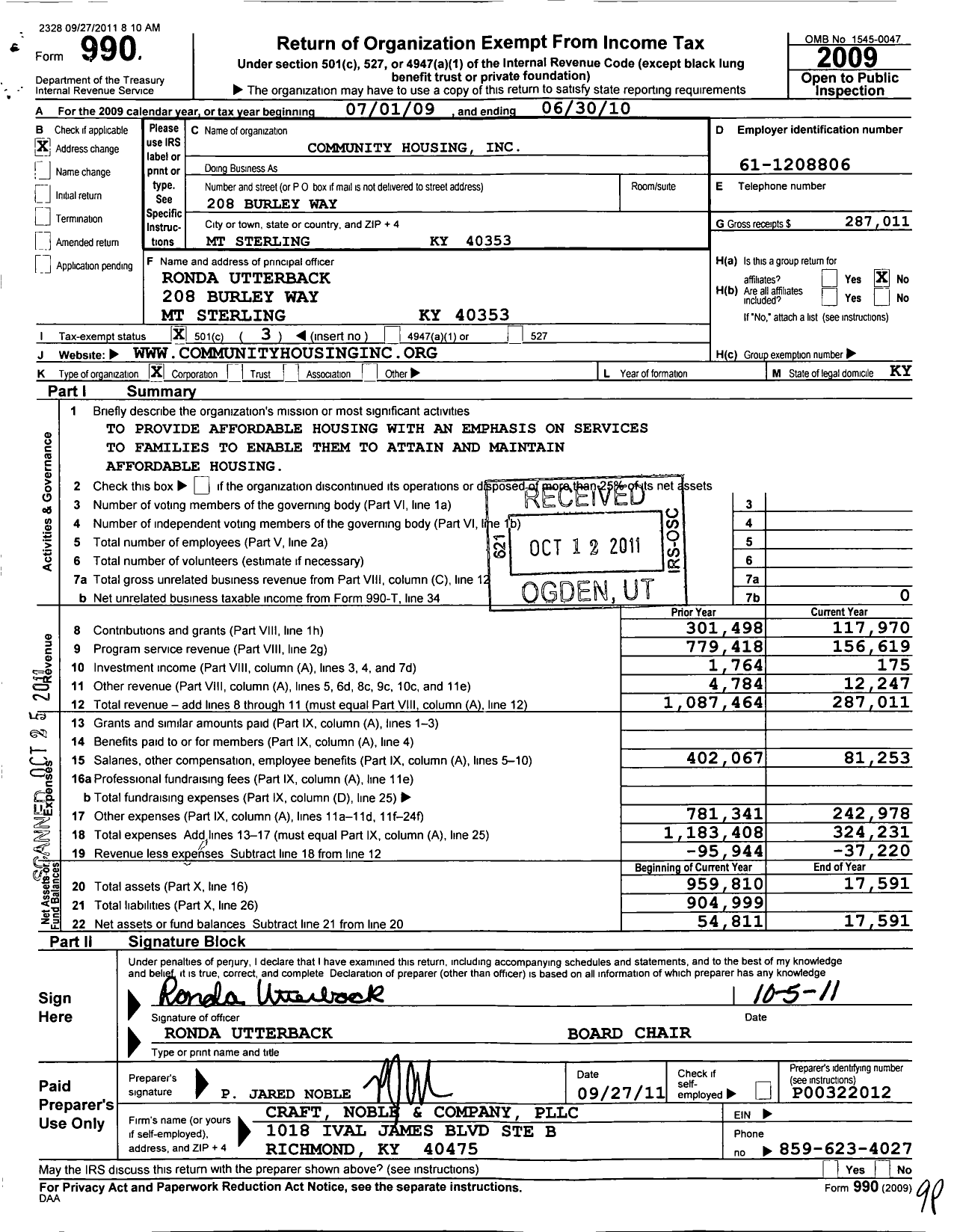 Image of first page of 2009 Form 990 for Community Housing