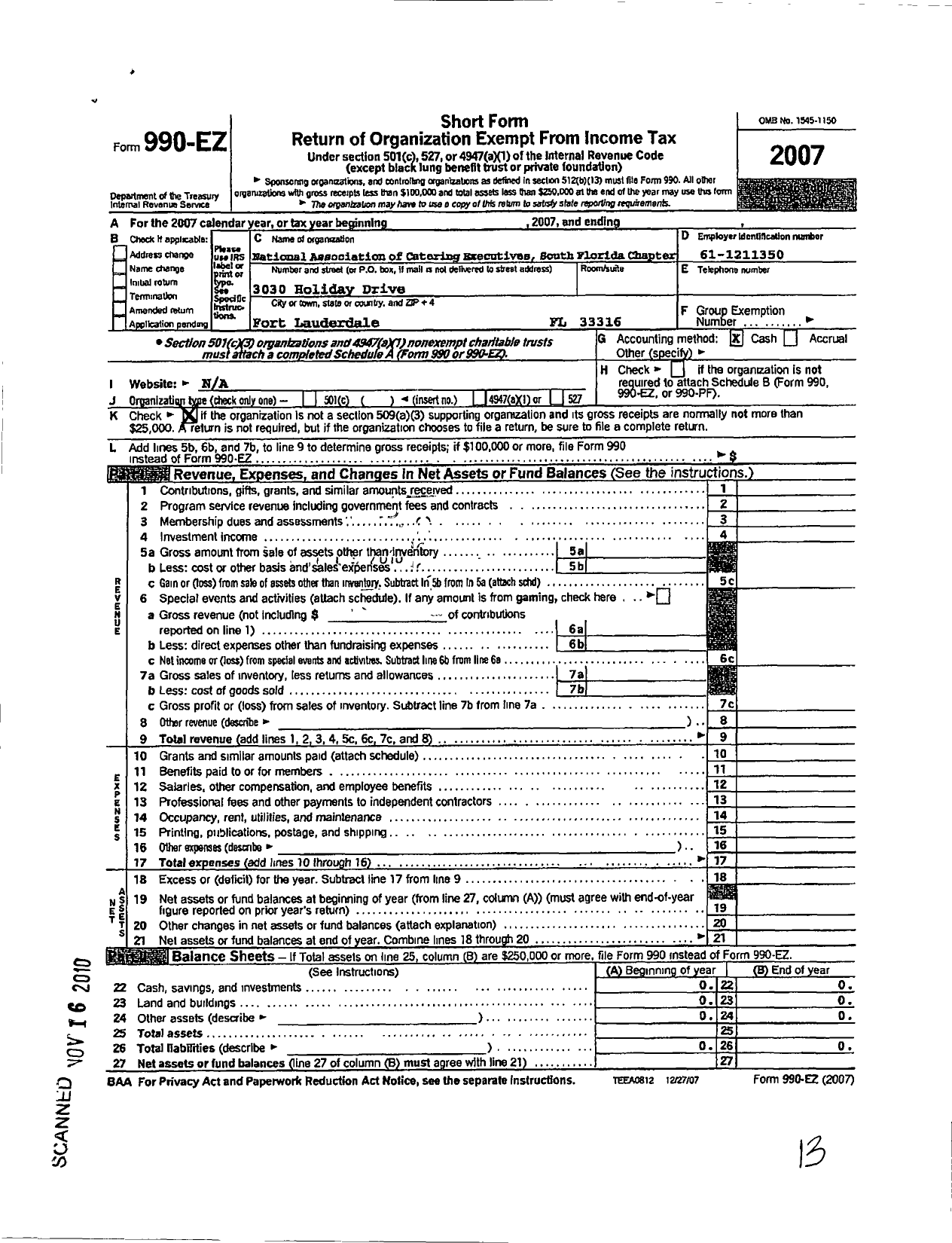 Image of first page of 2007 Form 990EO for National Association for Catering and Events / South Florida Chapter