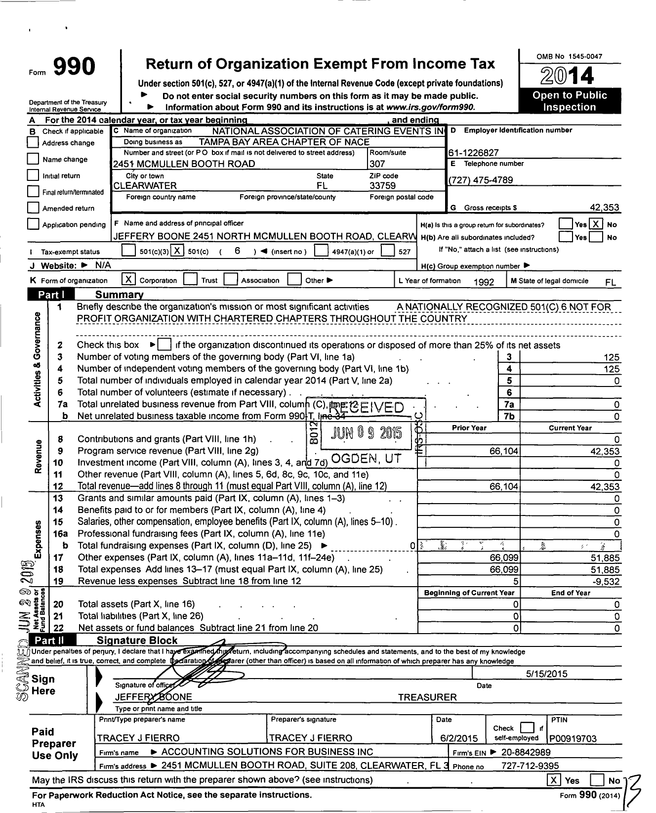 Image of first page of 2014 Form 990O for National Association for Catering and Events / Tampa Bay Area Chapter