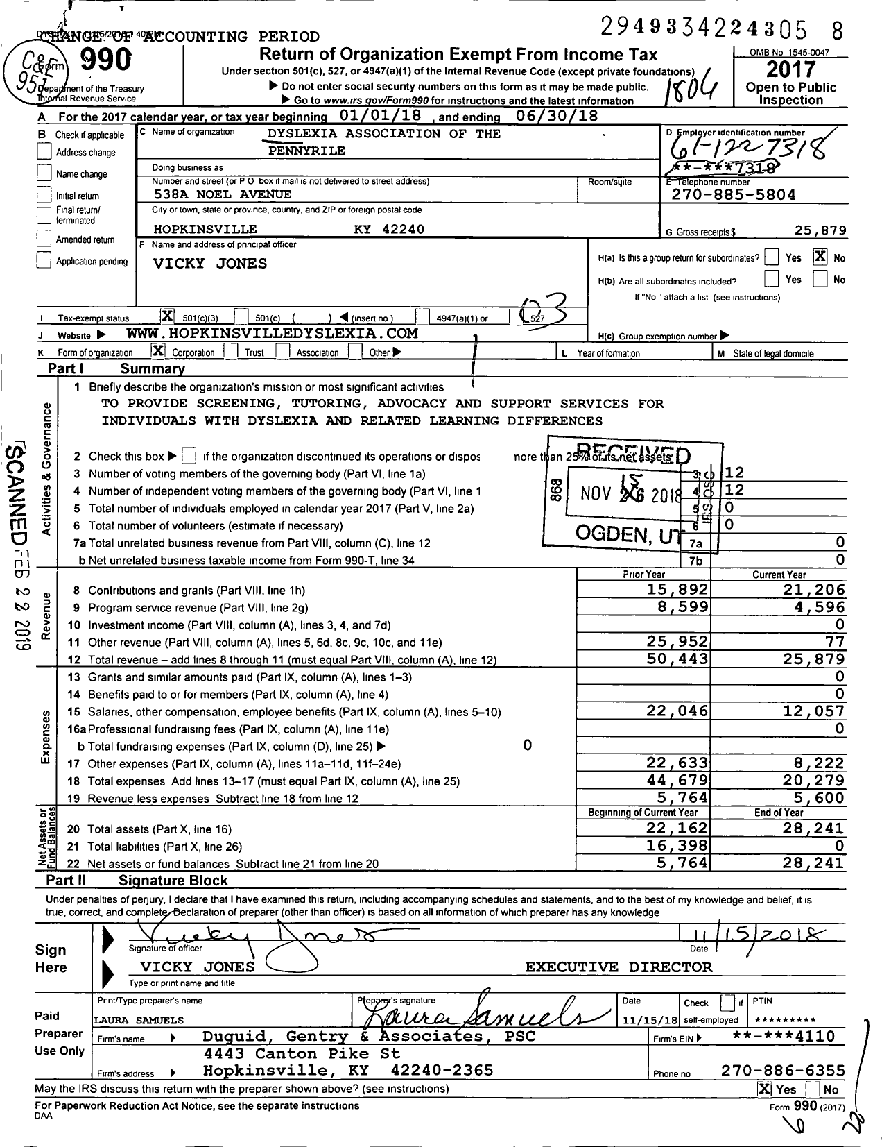 Image of first page of 2017 Form 990 for Dyslexia Association of the Pennyrile