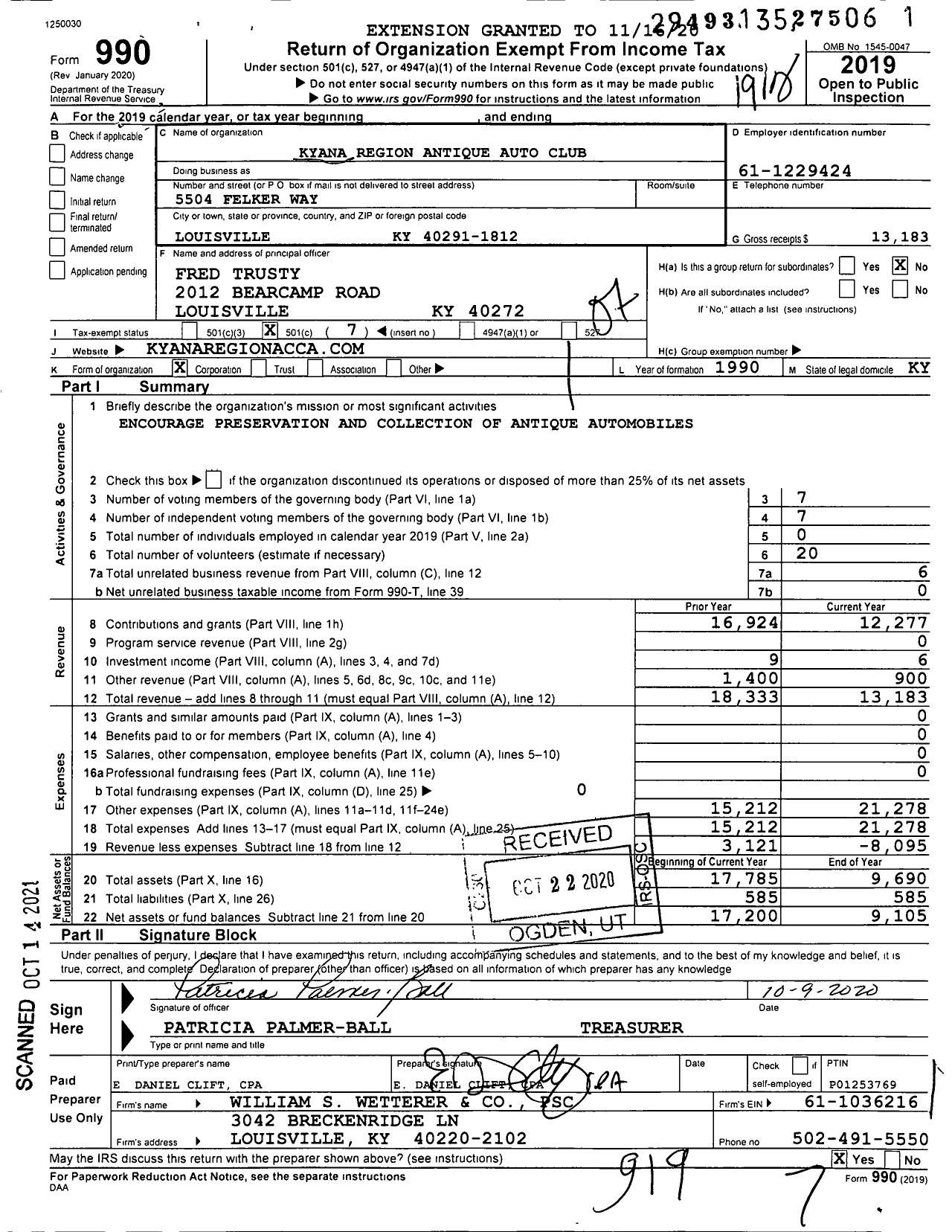 Image of first page of 2019 Form 990O for Kyana Region Antique Auto Club