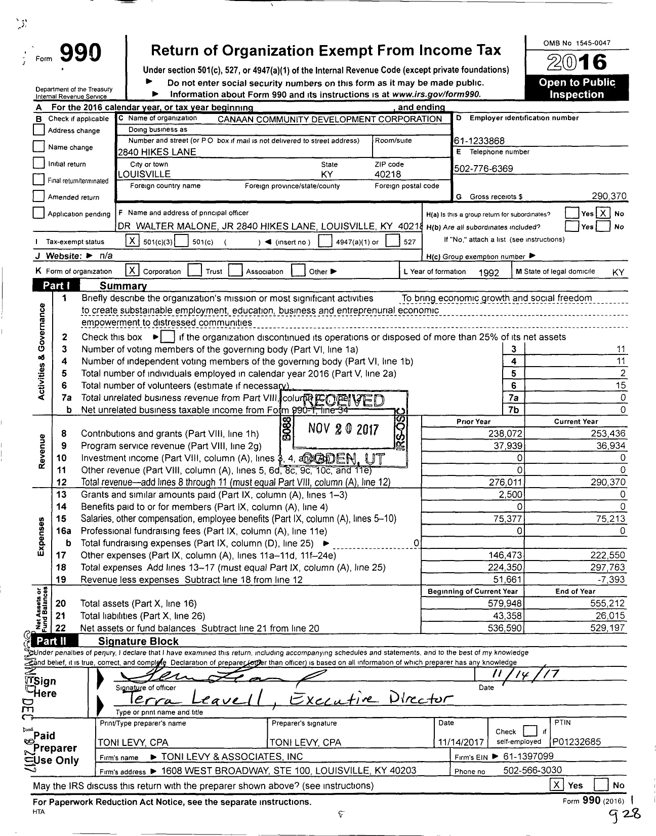 Image of first page of 2016 Form 990 for Black Community Development Corporation