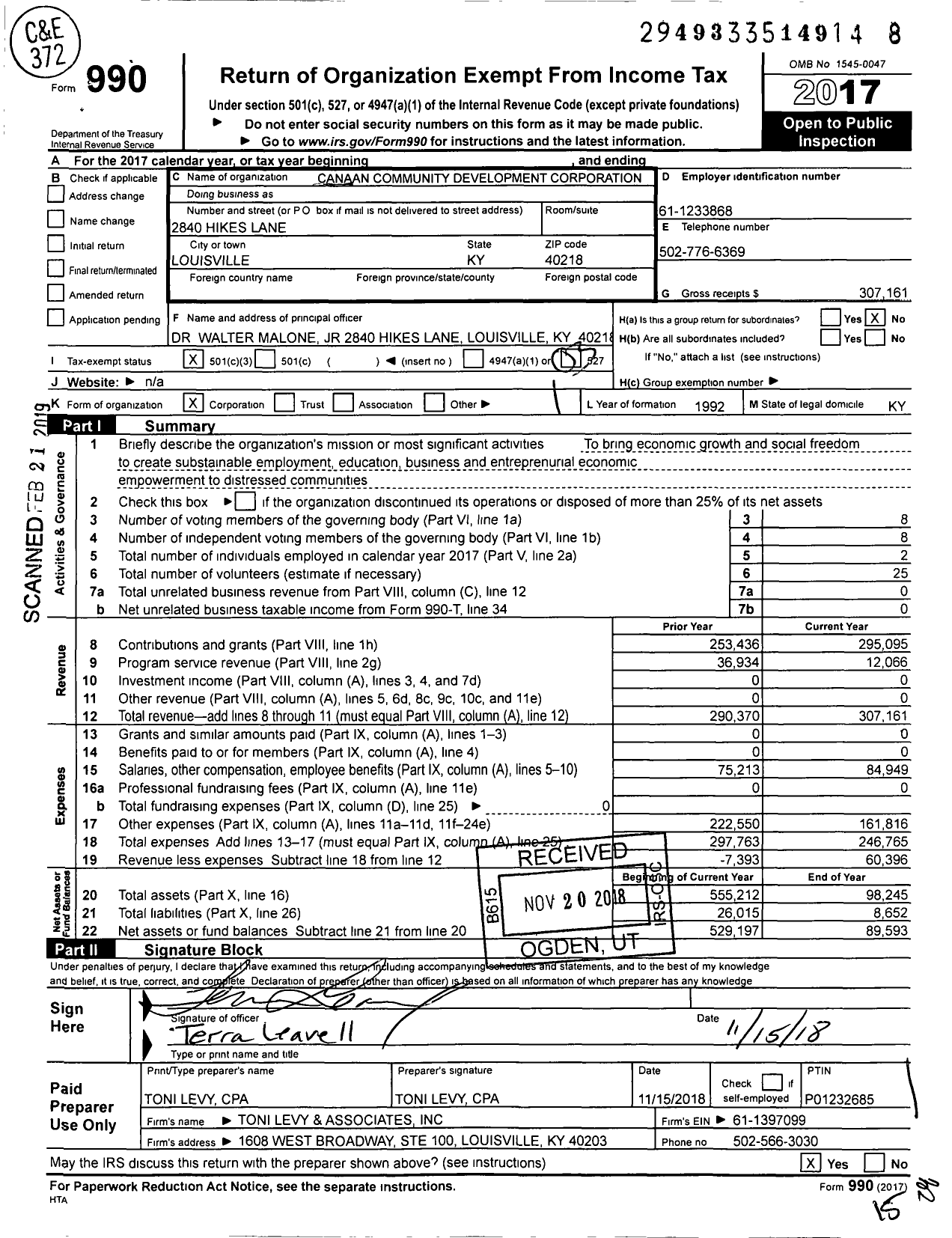 Image of first page of 2017 Form 990 for Black Community Development Corporation