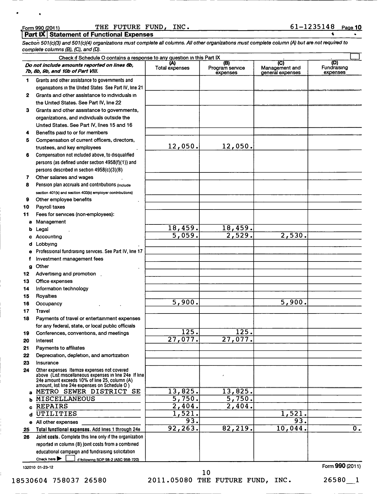 Image of first page of 2011 Form 990 for The Future Fund