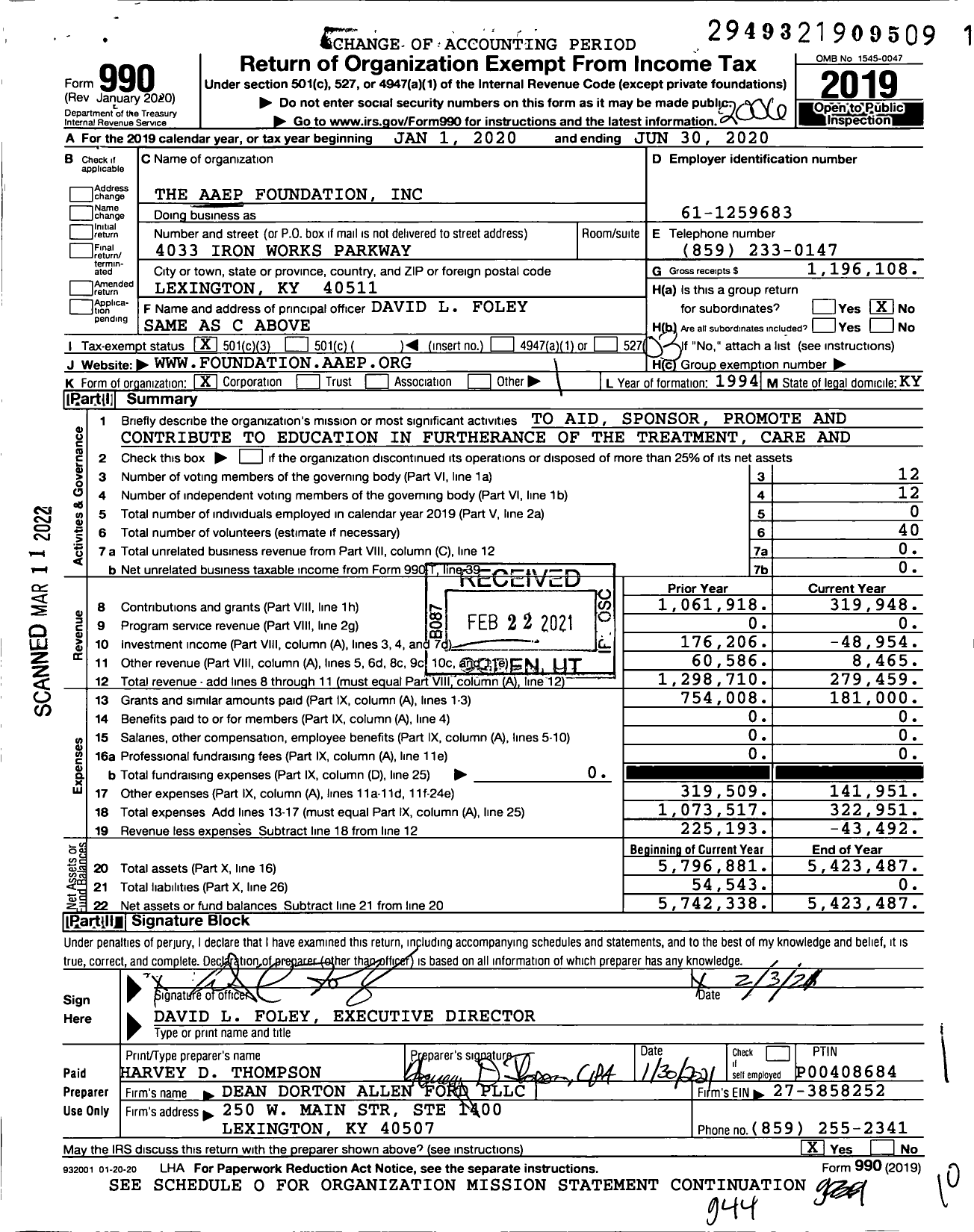 Image of first page of 2019 Form 990 for The Foundation for the Horse