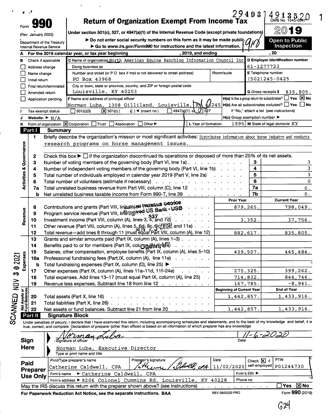 Image of first page of 2019 Form 990O for North American Equine Ranching Information Council