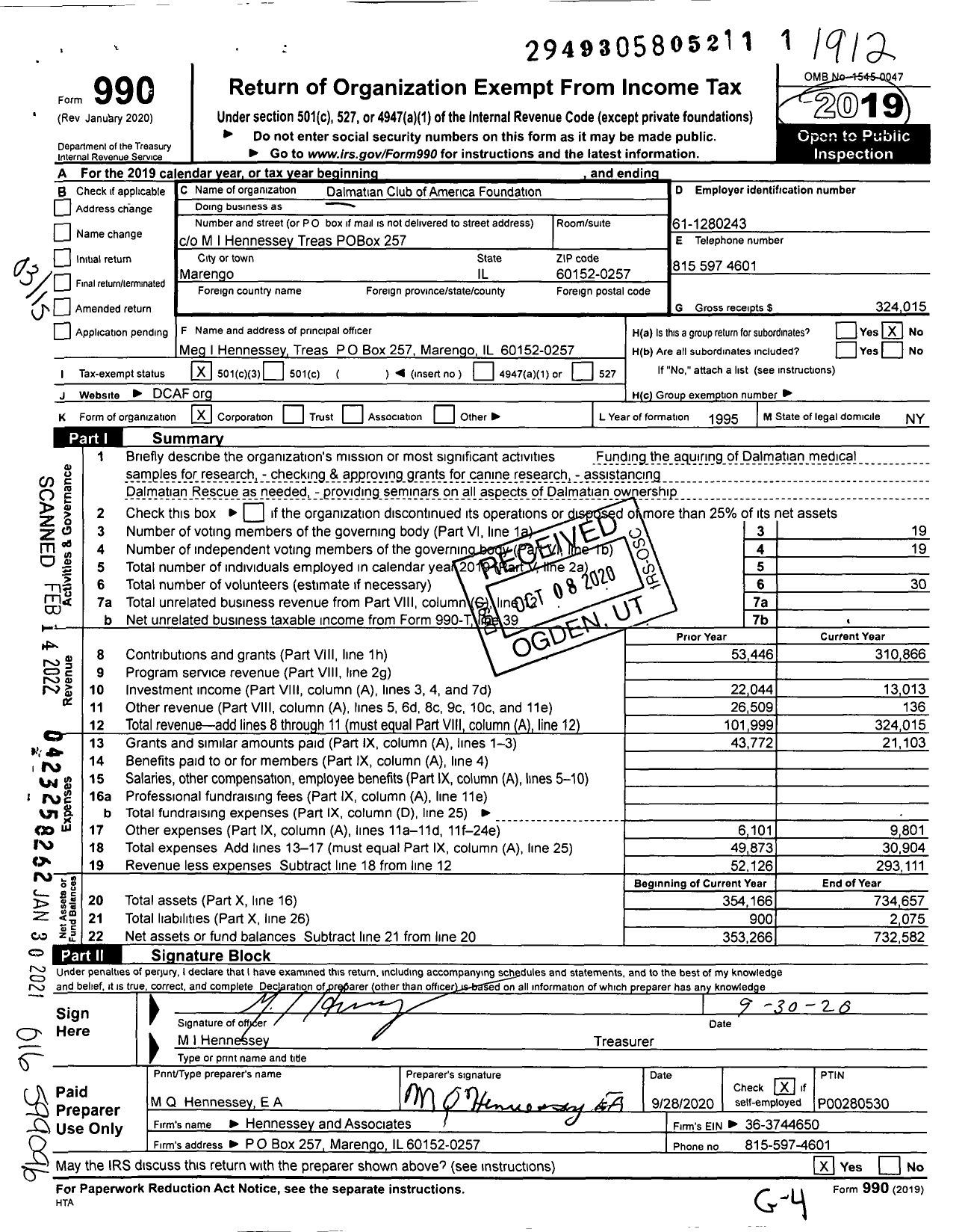 Image of first page of 2019 Form 990 for Dalmatian Club of America Foundation