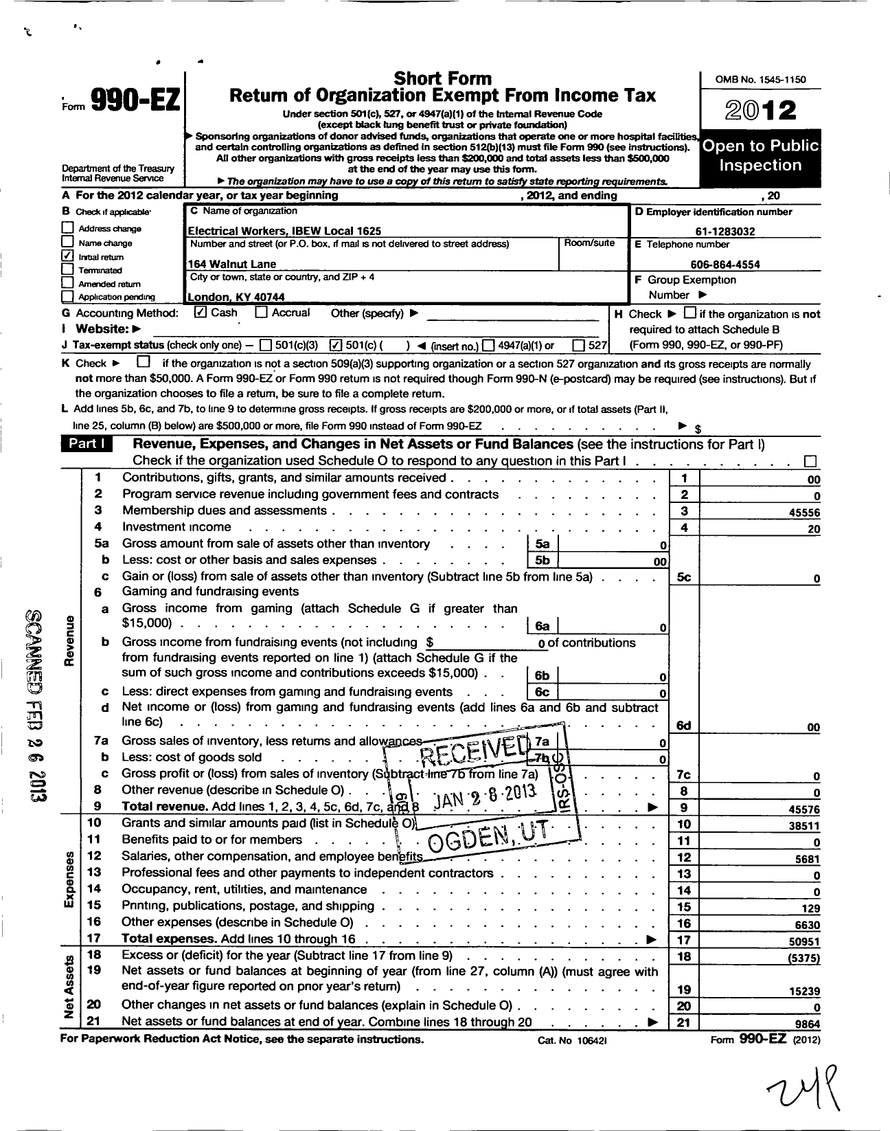 Image of first page of 2012 Form 990EO for International Brotherhood of Electrical Workers