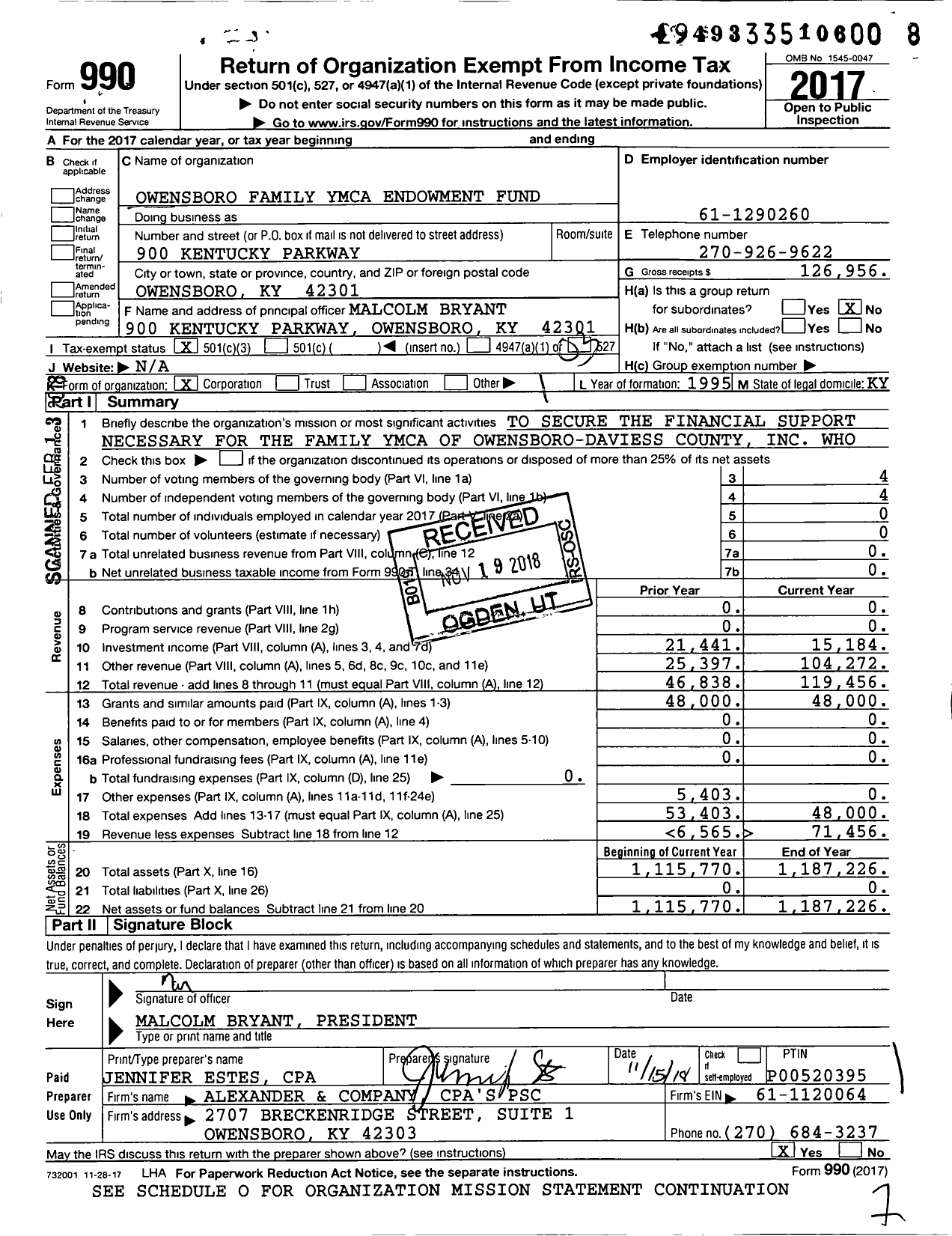 Image of first page of 2017 Form 990 for Owensboro Family Ymca Trust