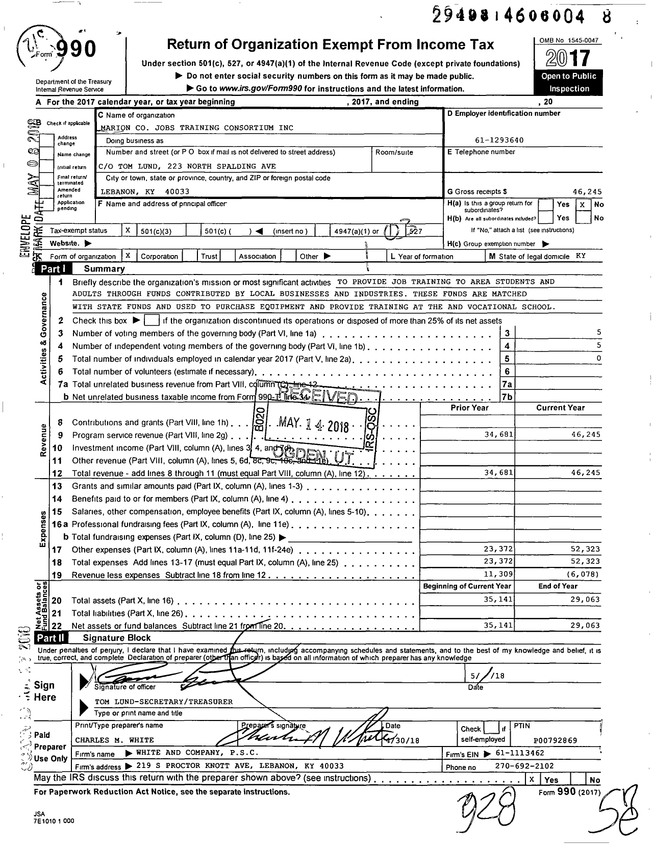 Image of first page of 2017 Form 990 for Heartland Industrial Training Consortium