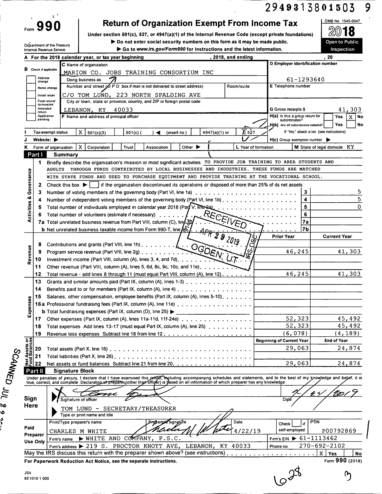 Image of first page of 2018 Form 990 for Heartland Industrial Training Consortium