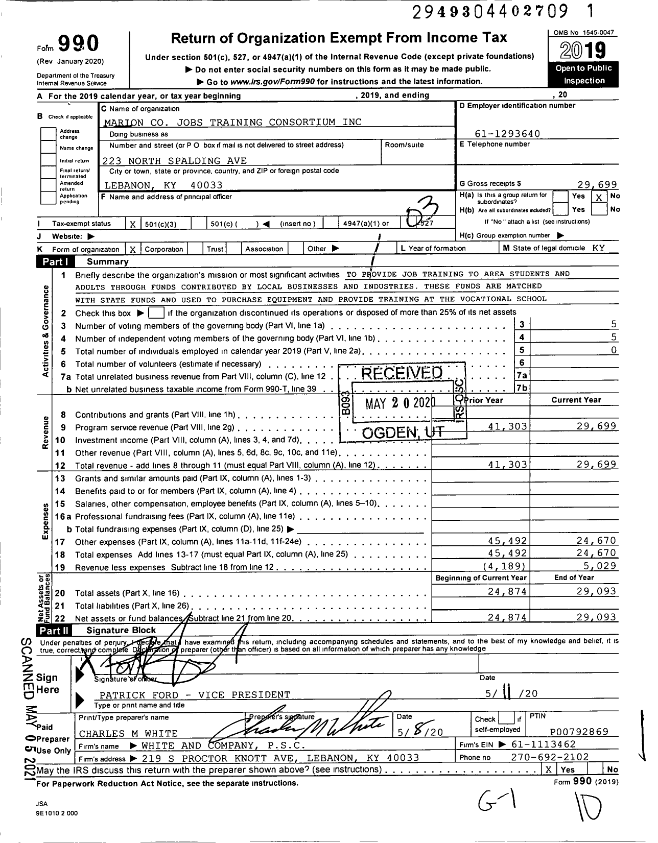 Image of first page of 2019 Form 990 for Heartland Industrial Training Consortium