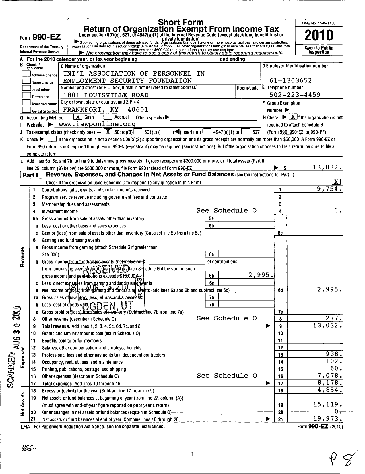 Image of first page of 2010 Form 990EZ for International Association of Personnel in Employment Security Foundation