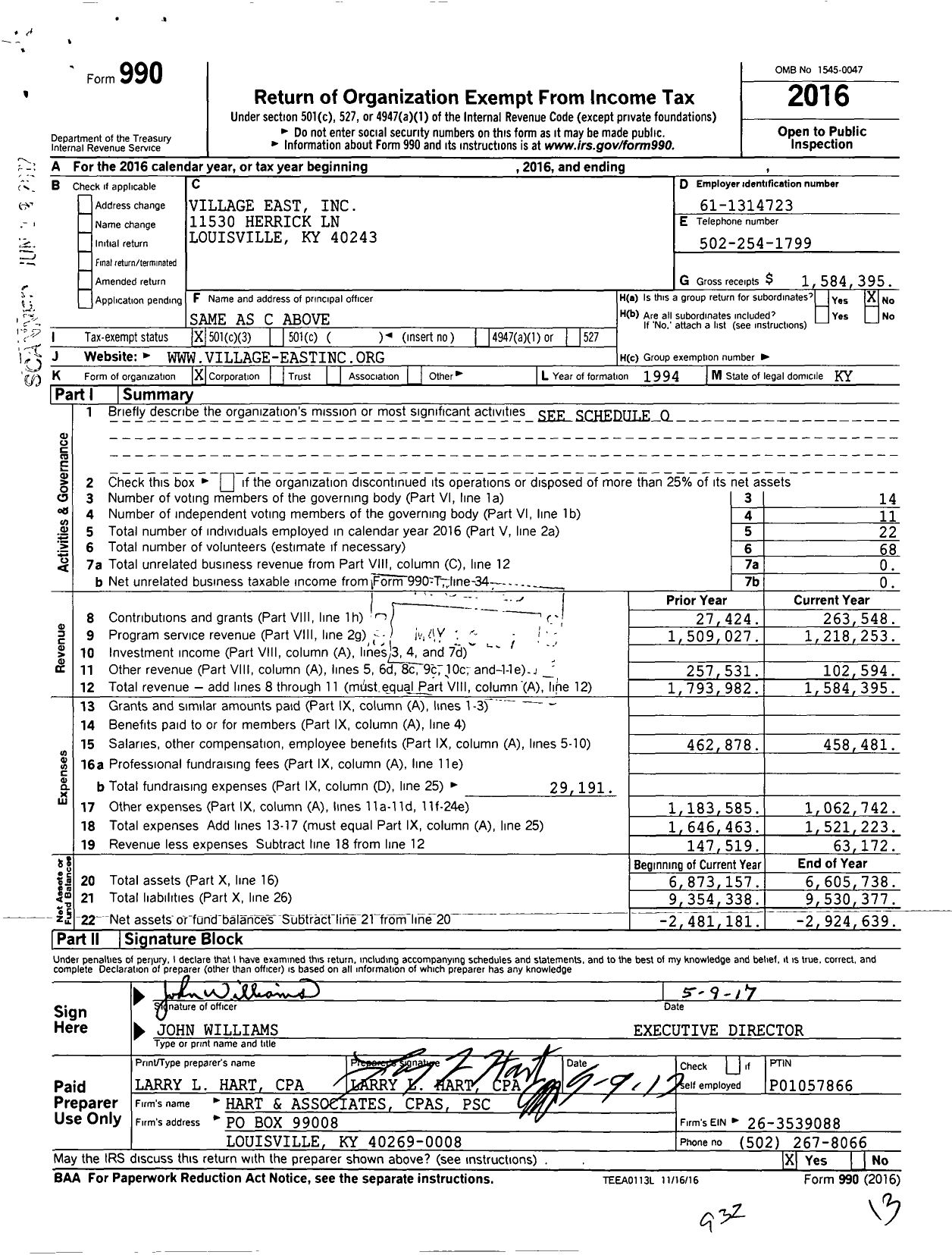 Image of first page of 2016 Form 990 for Village East