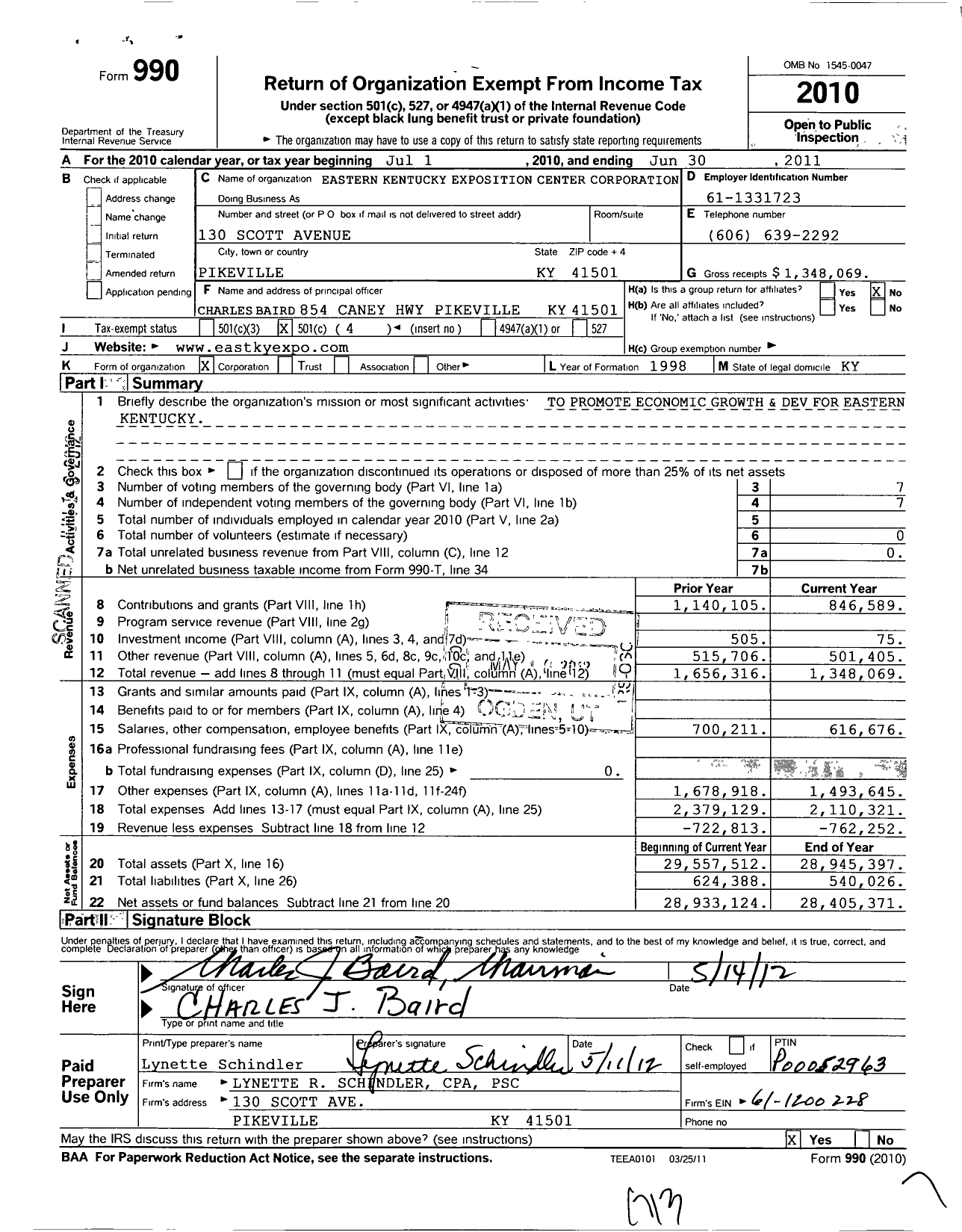 Image of first page of 2010 Form 990O for Eastern Ky Expo Center Corp Donna Damron