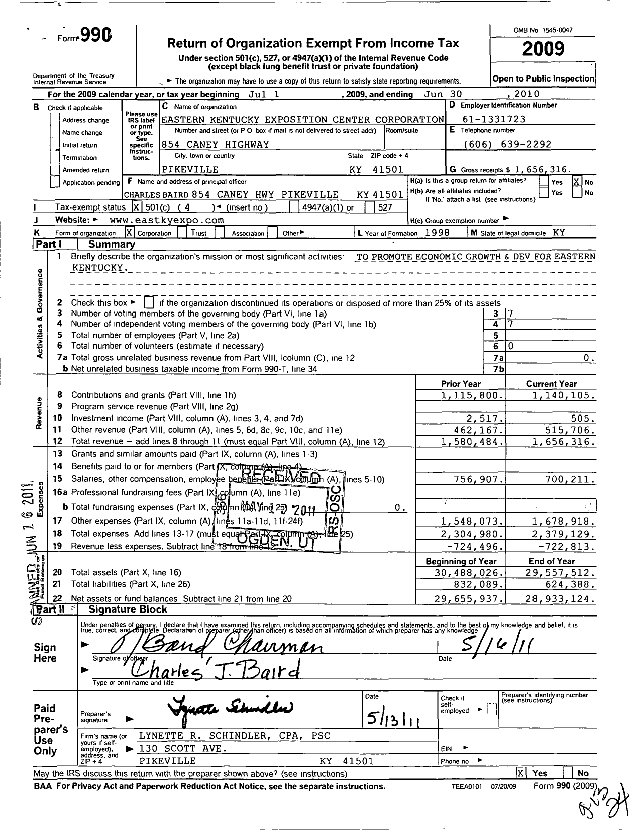 Image of first page of 2009 Form 990O for Eastern Ky Expo Center Corp Donna Damron