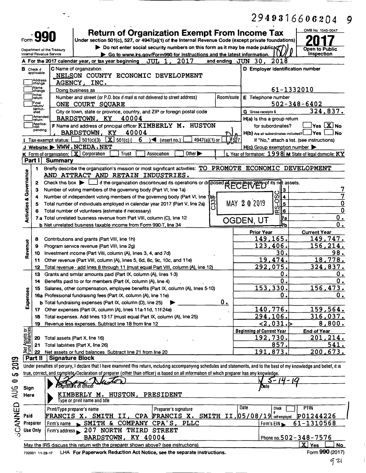 Image of first page of 2017 Form 990O for Nelson County Economic Development Agency