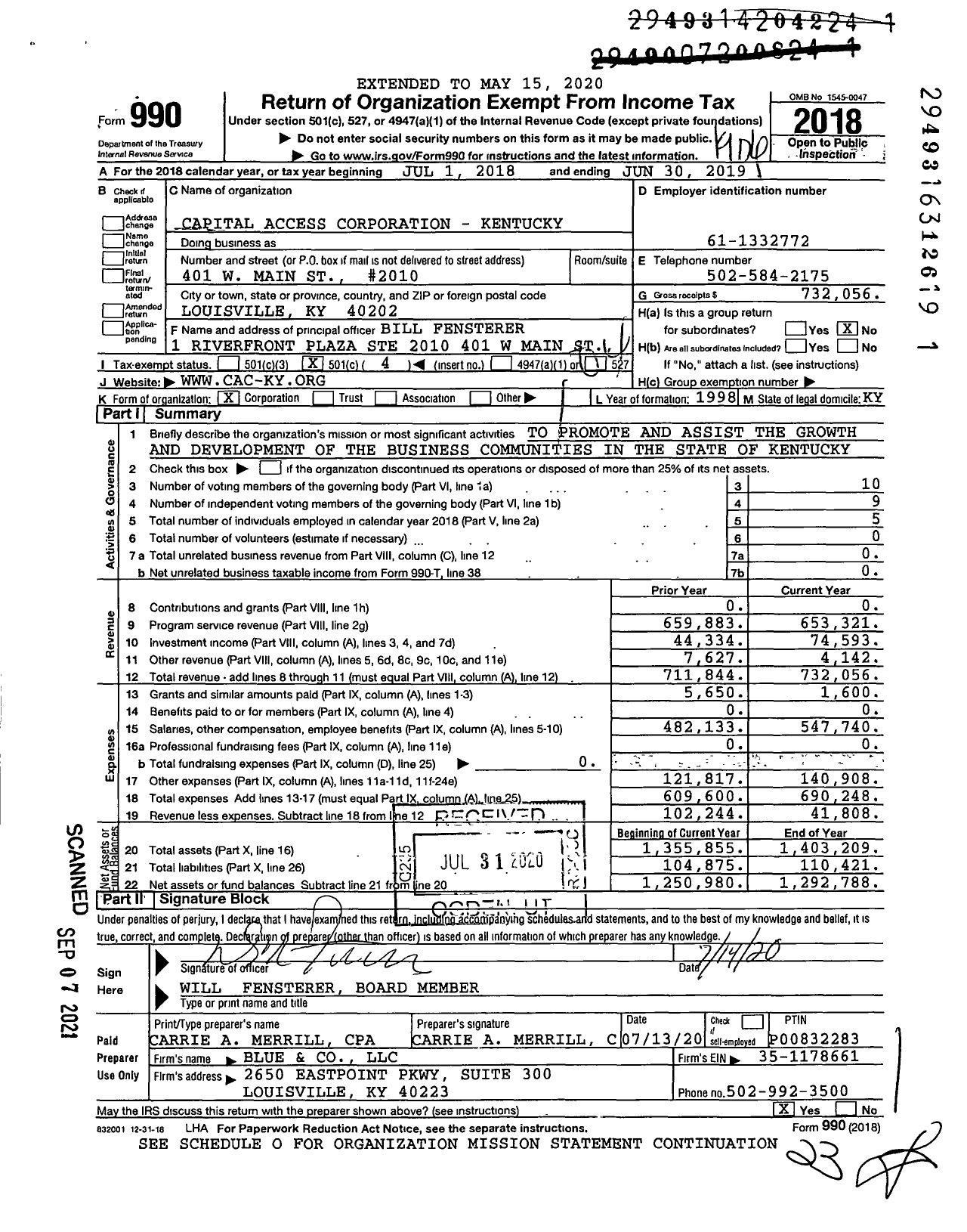 Image of first page of 2018 Form 990O for Capital Access Corporation Kentucky