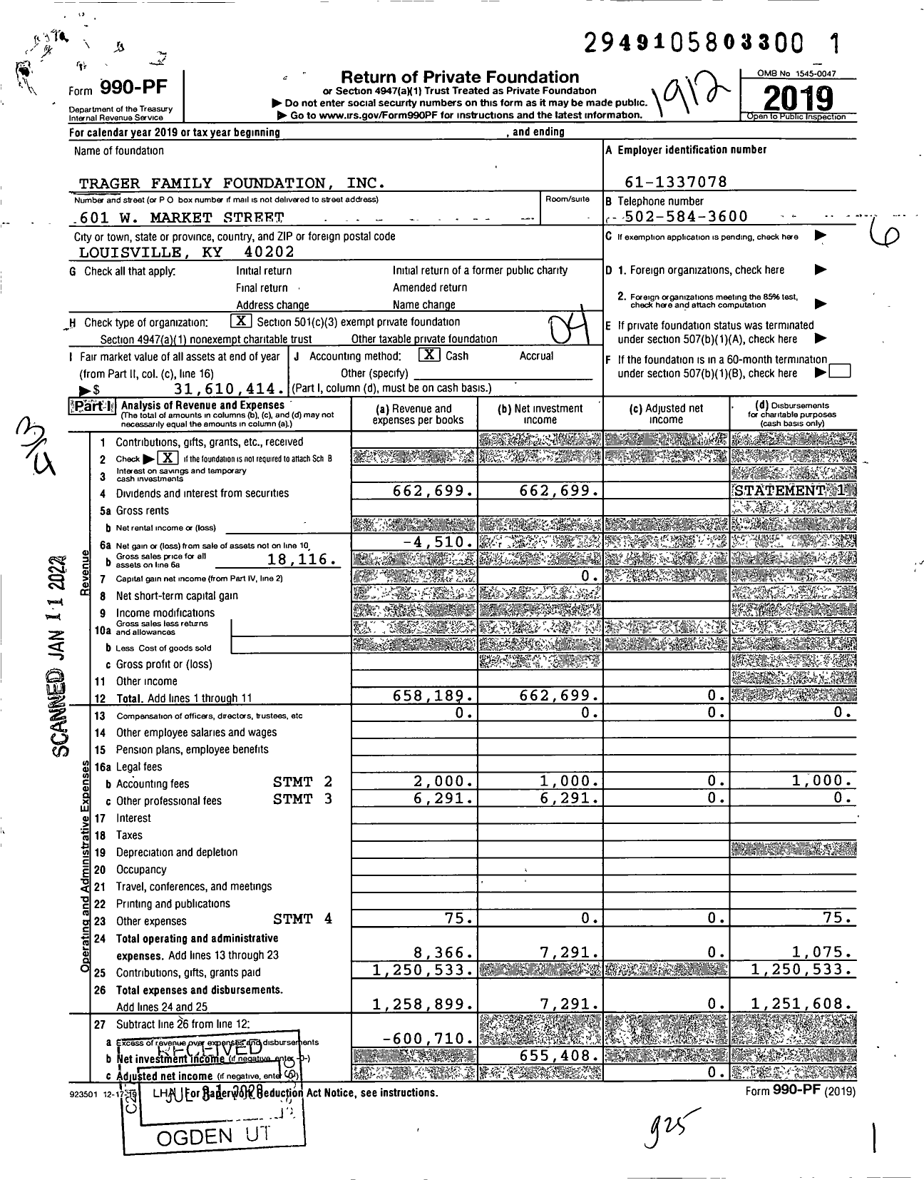 Image of first page of 2019 Form 990PF for Trager Family Foundation