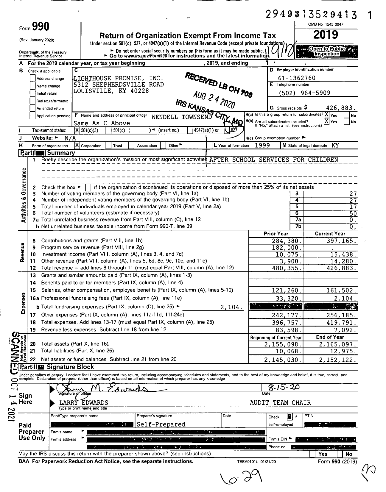 Image of first page of 2019 Form 990 for Lighthouse Promise