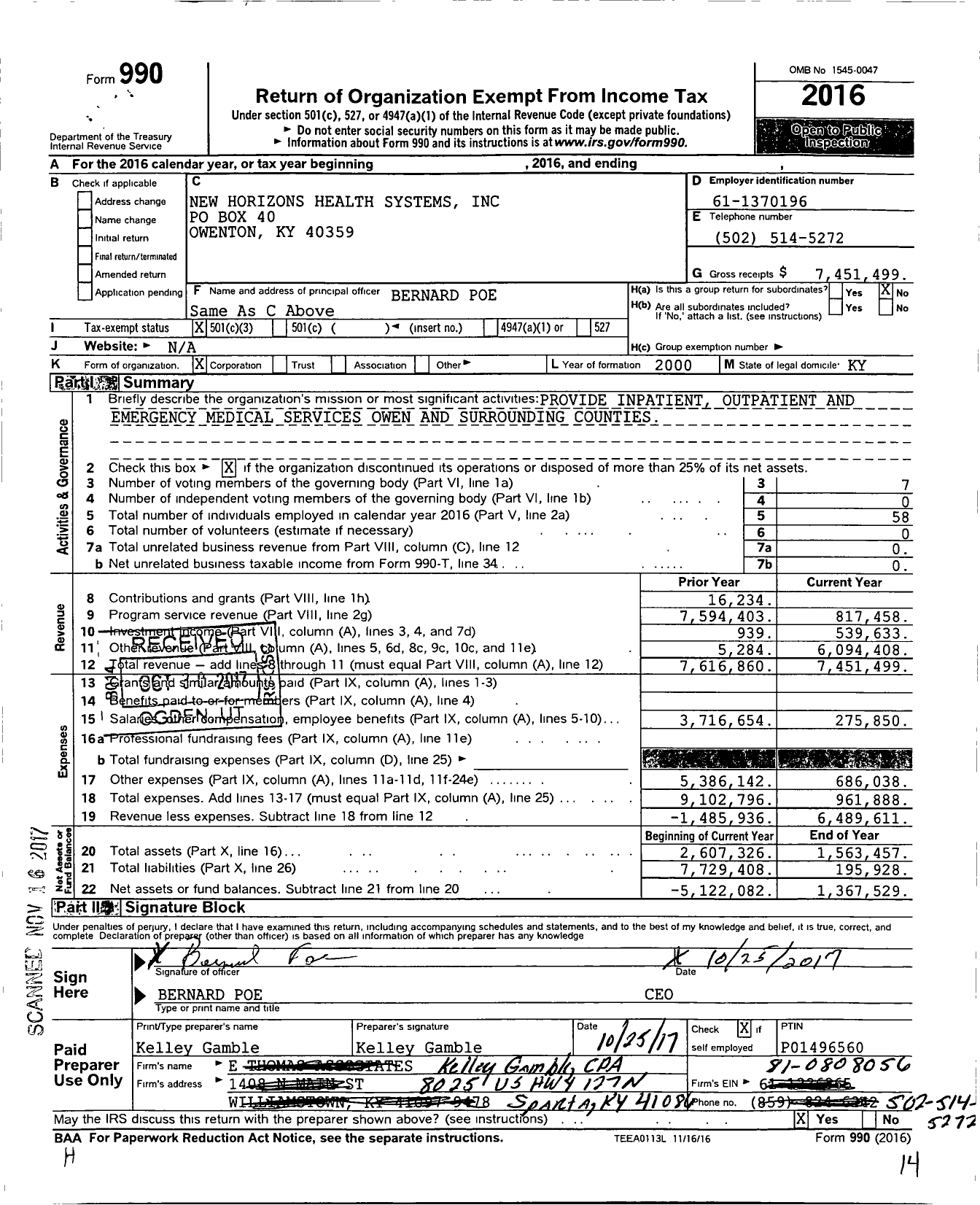 Image of first page of 2016 Form 990 for New Horizons Health Systems