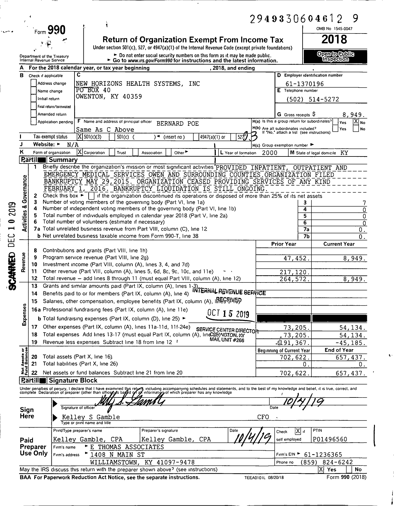 Image of first page of 2018 Form 990 for New Horizons Health Systems