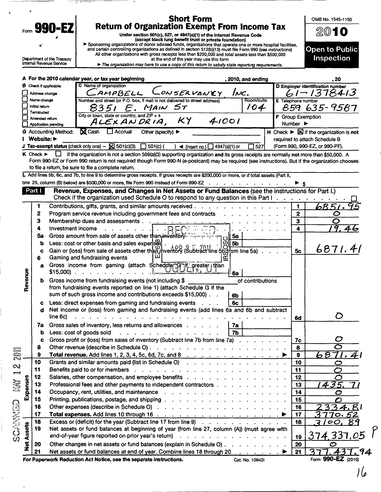 Image of first page of 2010 Form 990EZ for Campbell Conservancy