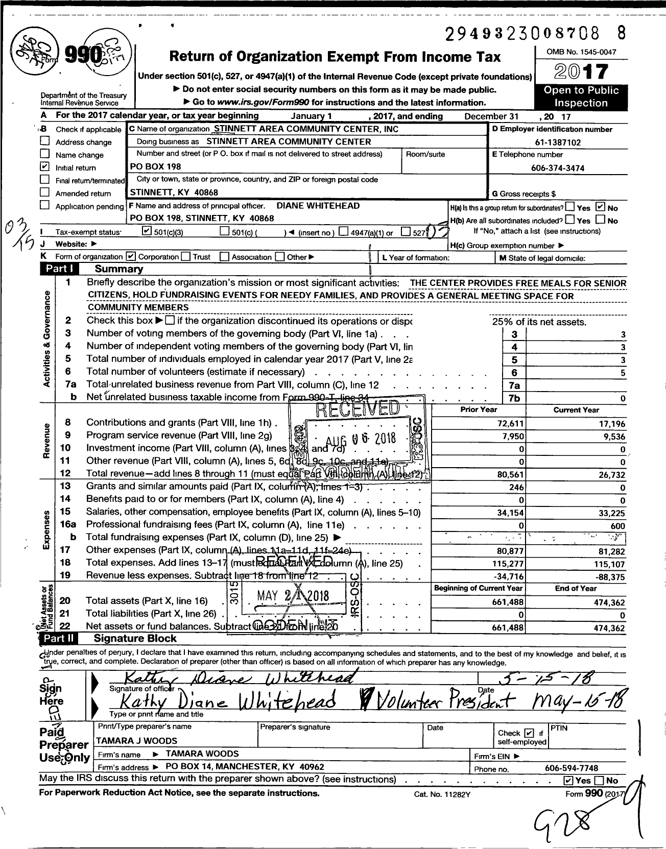 Image of first page of 2017 Form 990 for Stinnett Area Community Center