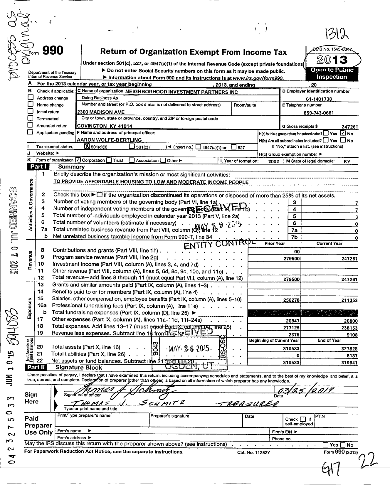 Image of first page of 2013 Form 990 for Neighborhood Investment Partners