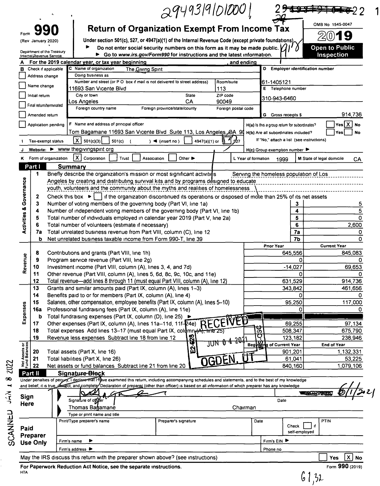 Image of first page of 2019 Form 990 for The Giving Spirit