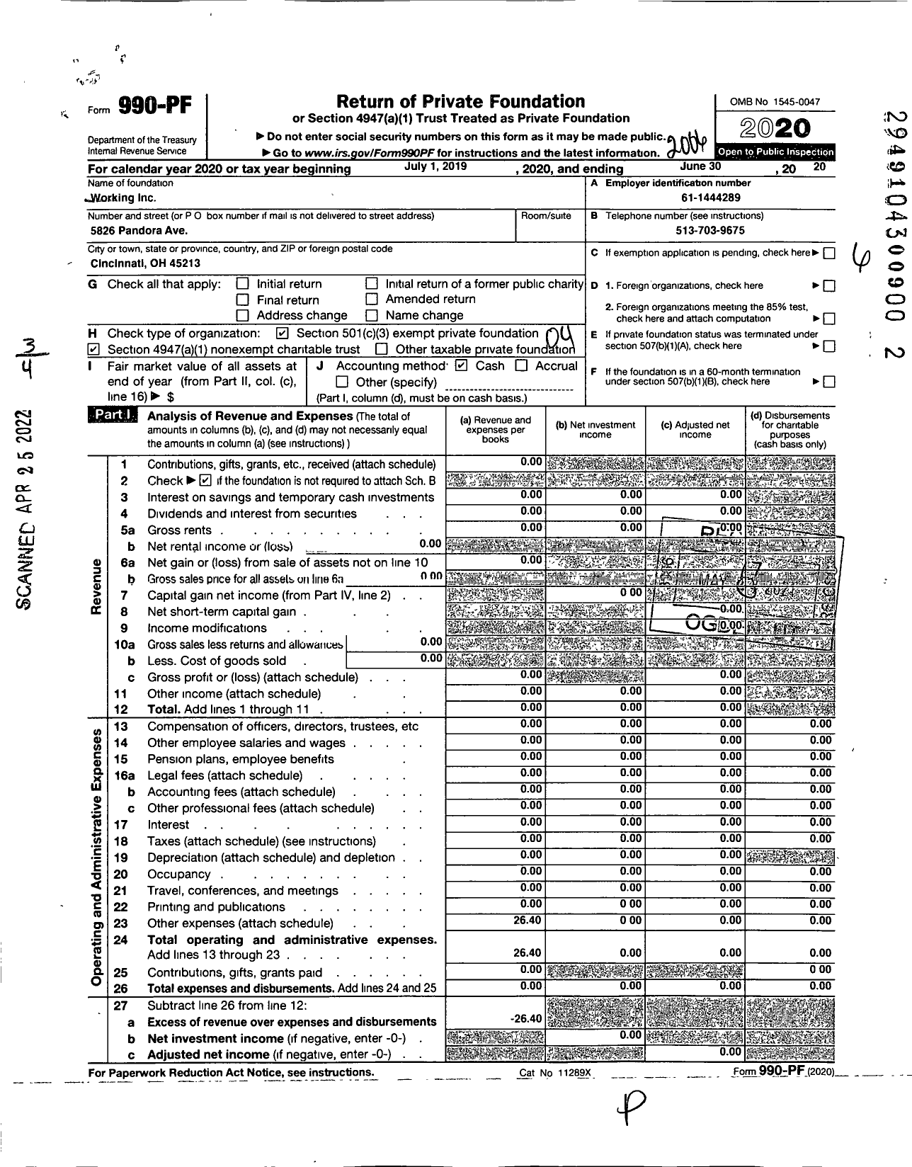 Image of first page of 2019 Form 990PF for Working