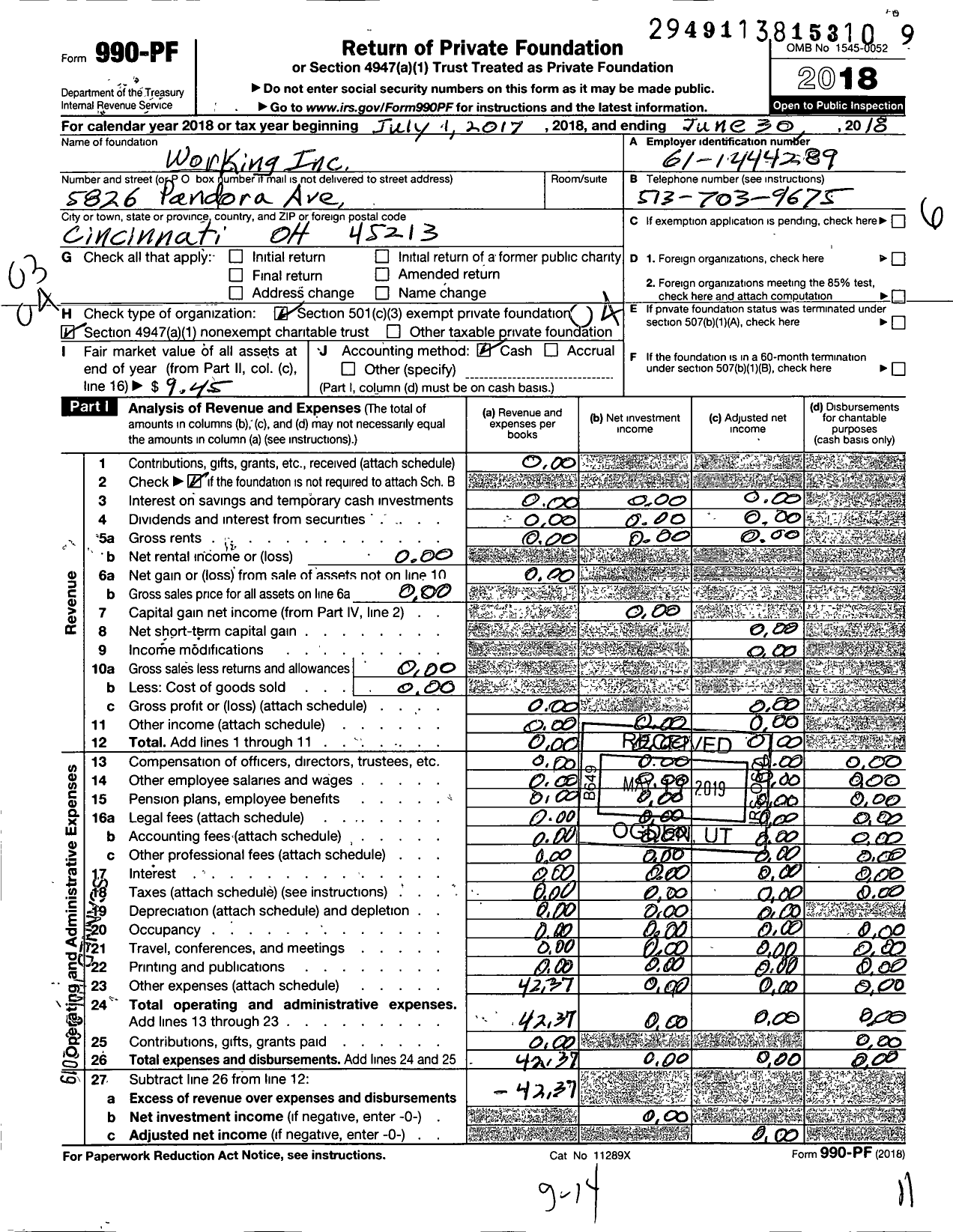 Image of first page of 2017 Form 990PF for Working