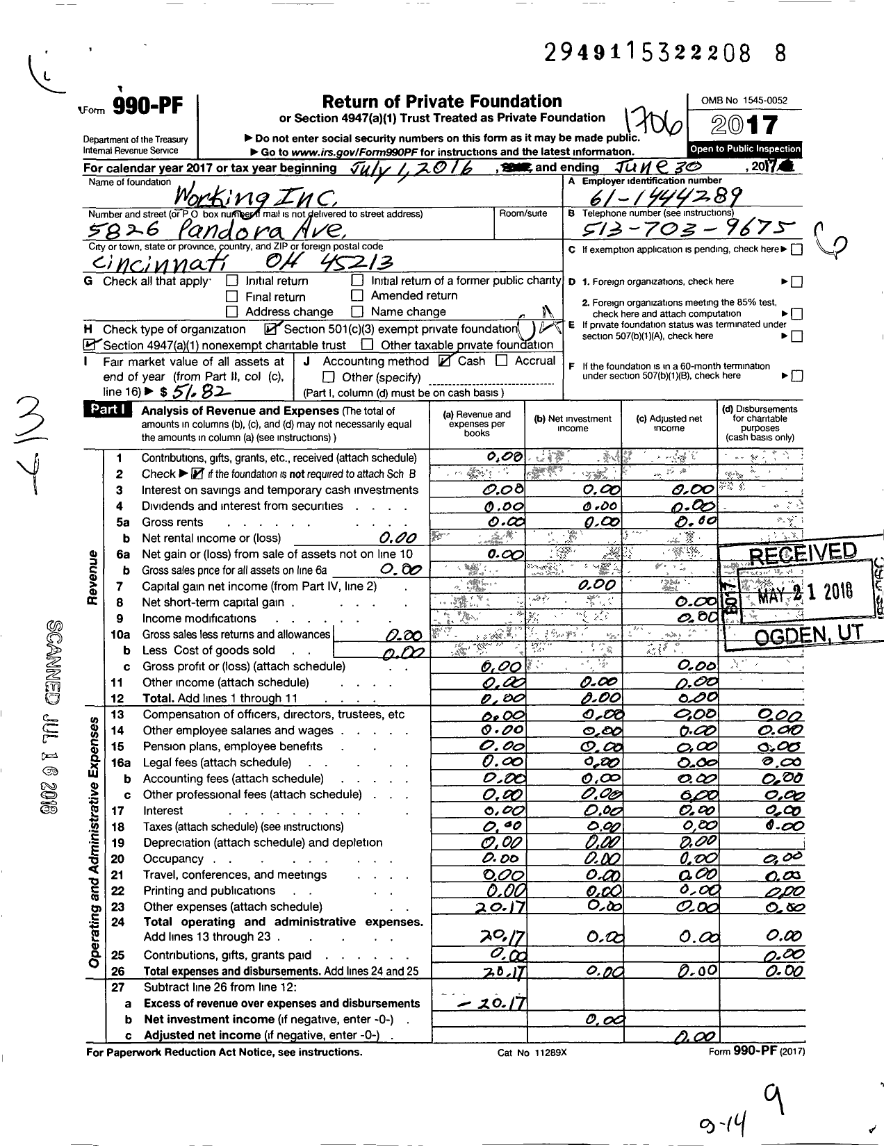 Image of first page of 2016 Form 990PF for Working