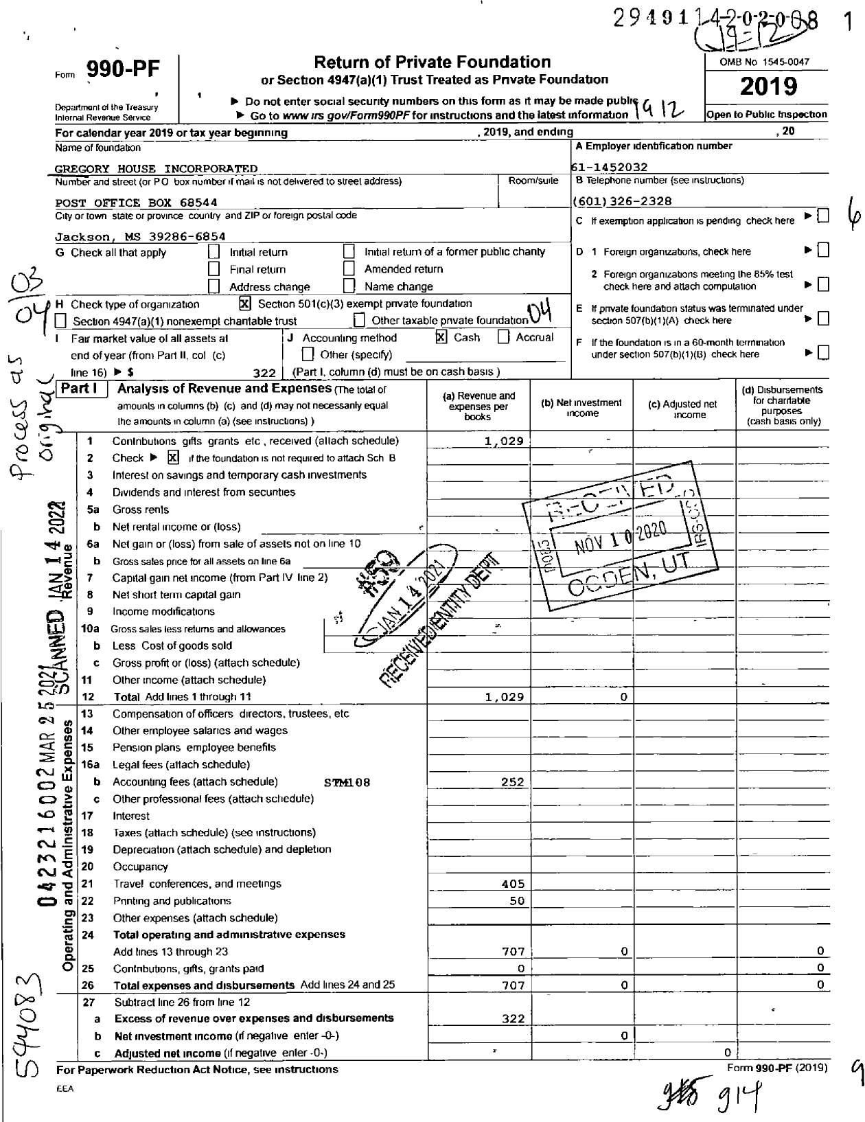 Image of first page of 2019 Form 990PF for Gregory House Incorporated