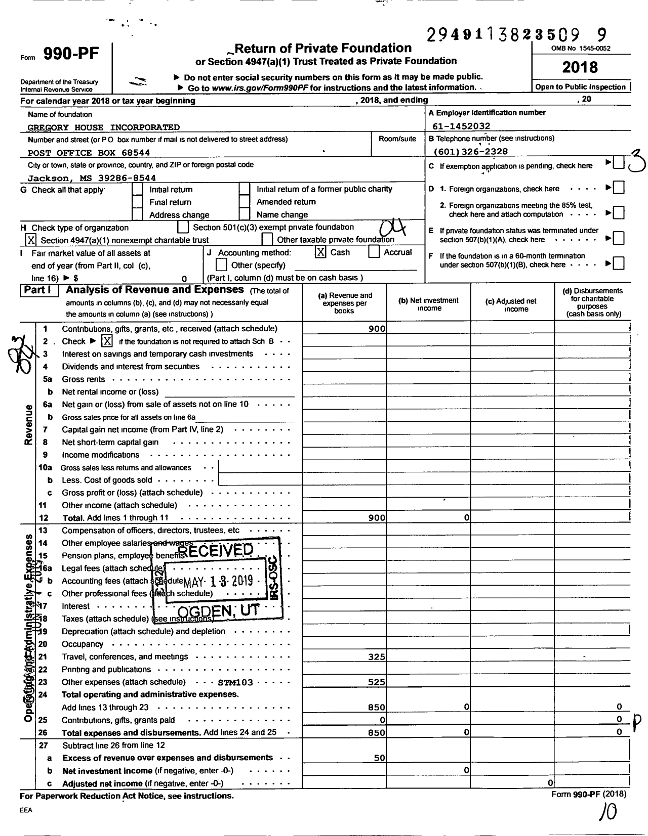 Image of first page of 2018 Form 990PF for Gregory House Incorporated