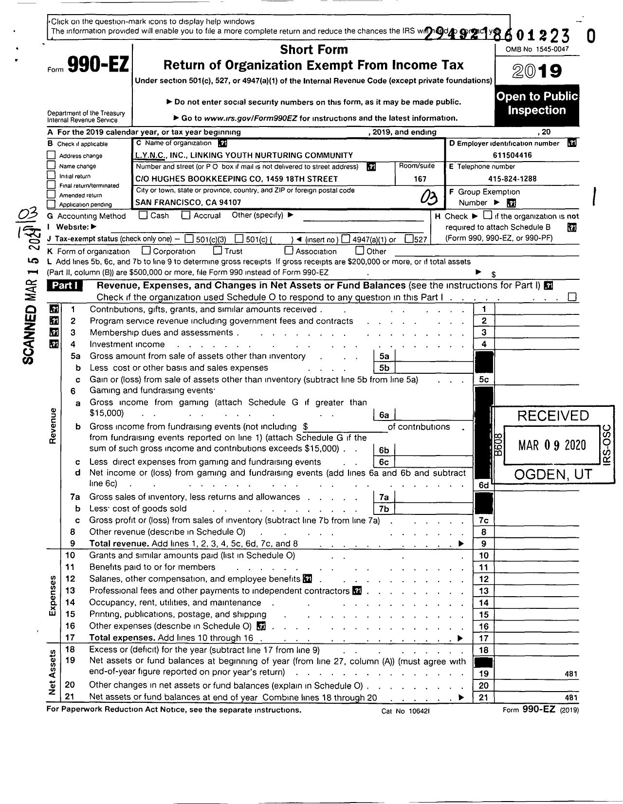 Image of first page of 2019 Form 990EZ for Lync